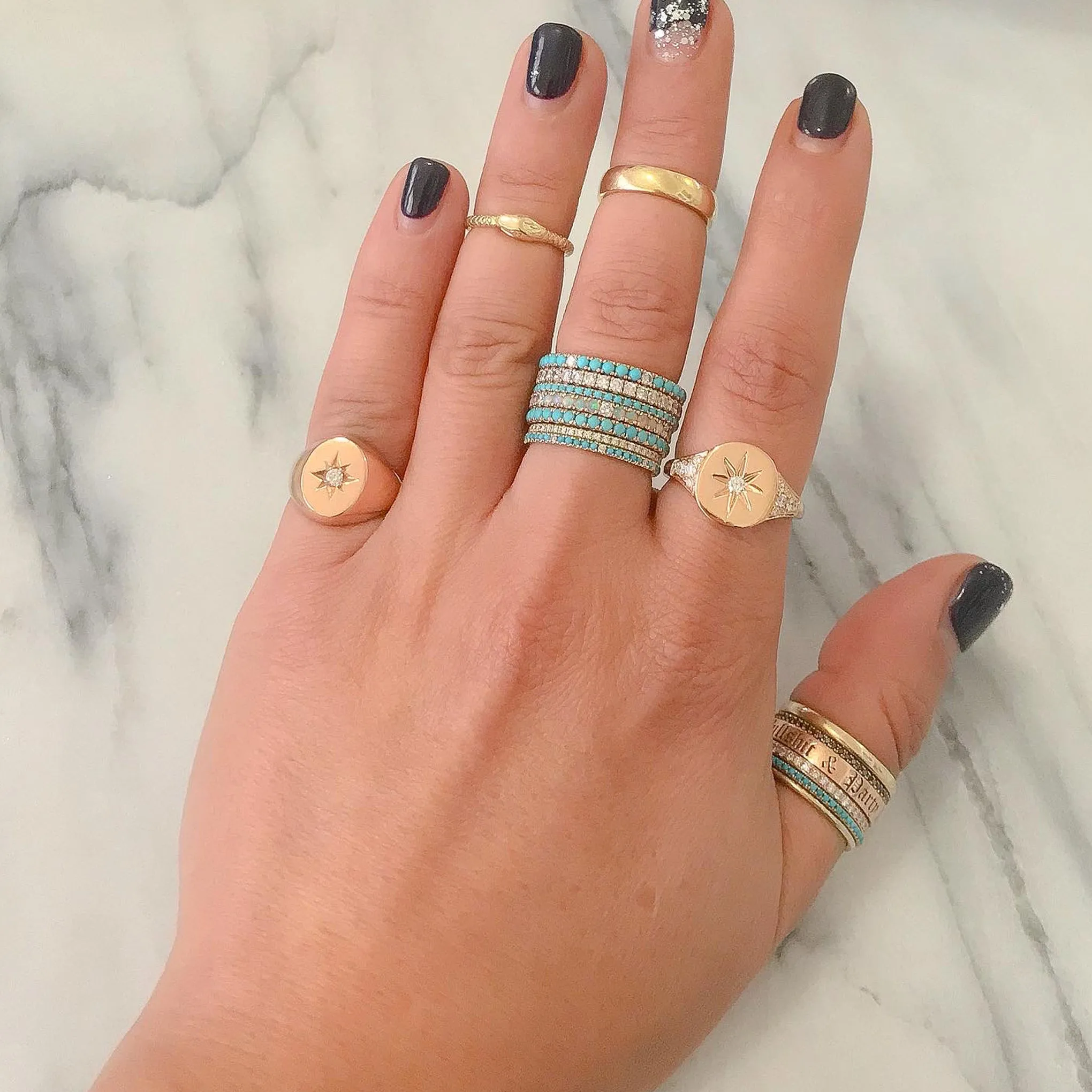 14K Gold Micro Pavé Diamond & Turquoise Gemstone Full Eternity Band