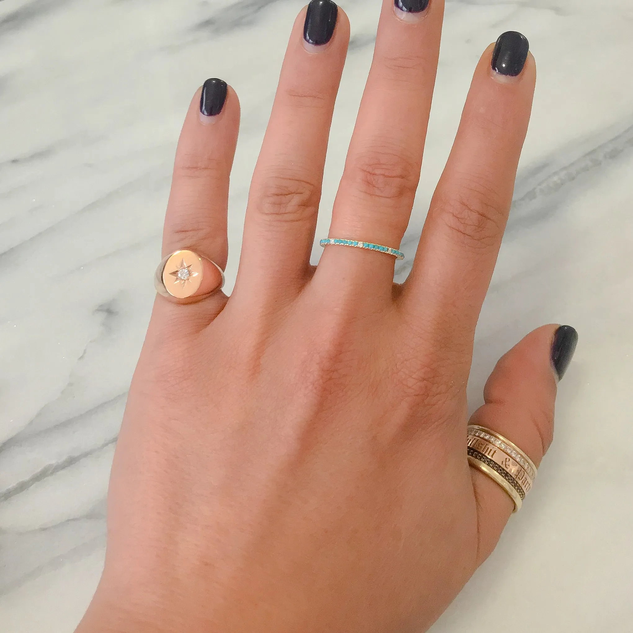 14K Gold Micro Pavé Diamond & Turquoise Gemstone Full Eternity Band