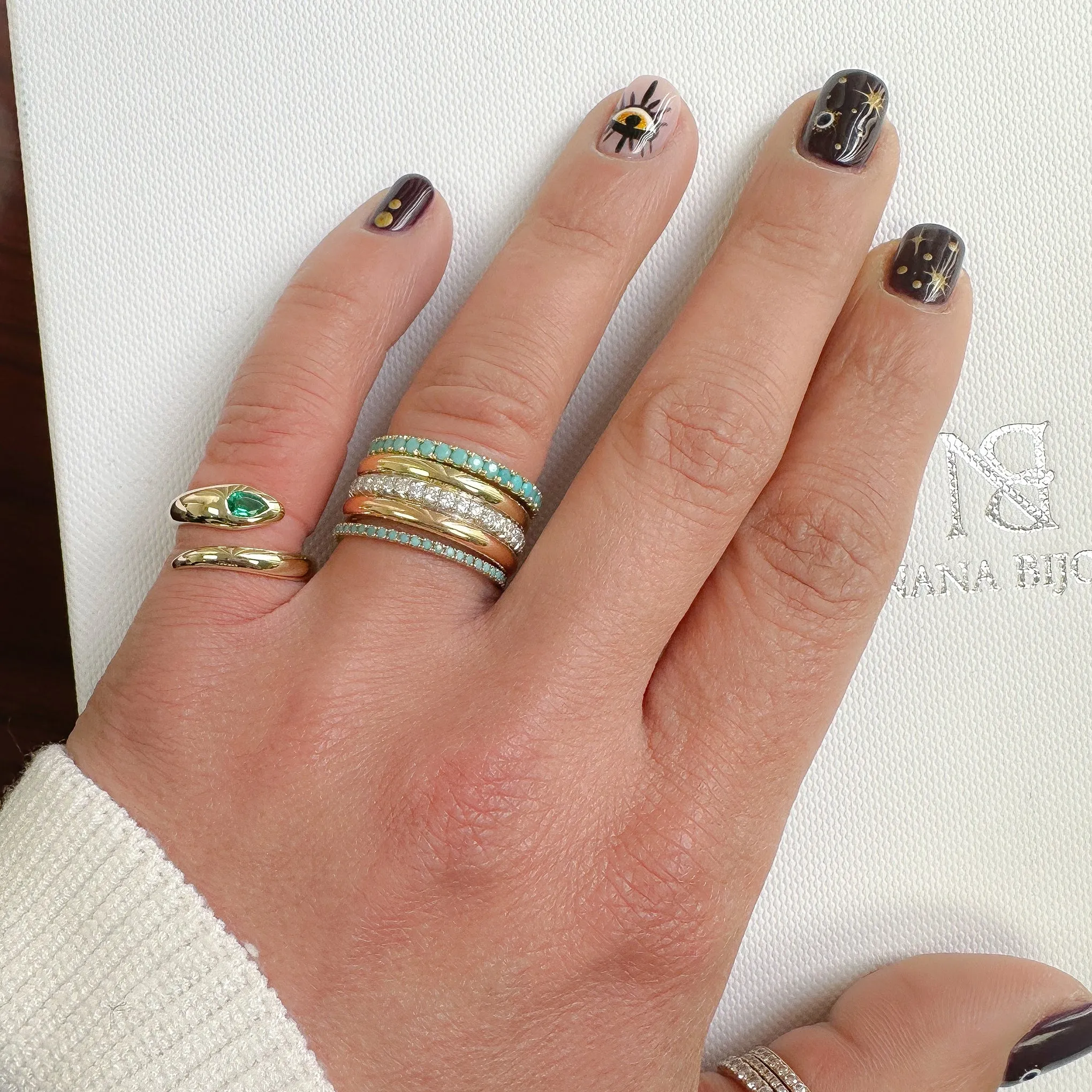 14K Gold Micro Pavé Faceted Turquoise Gemstone Full Eternity Band