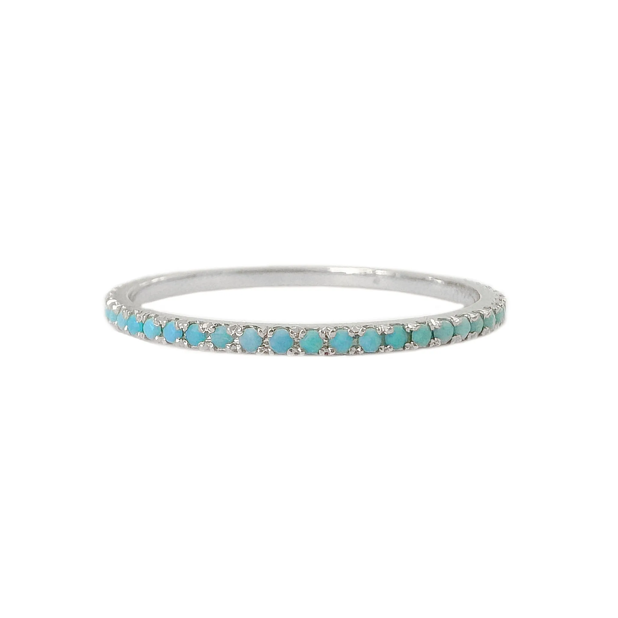 14K Gold Micro Pavé Faceted Turquoise Gemstone Full Eternity Band