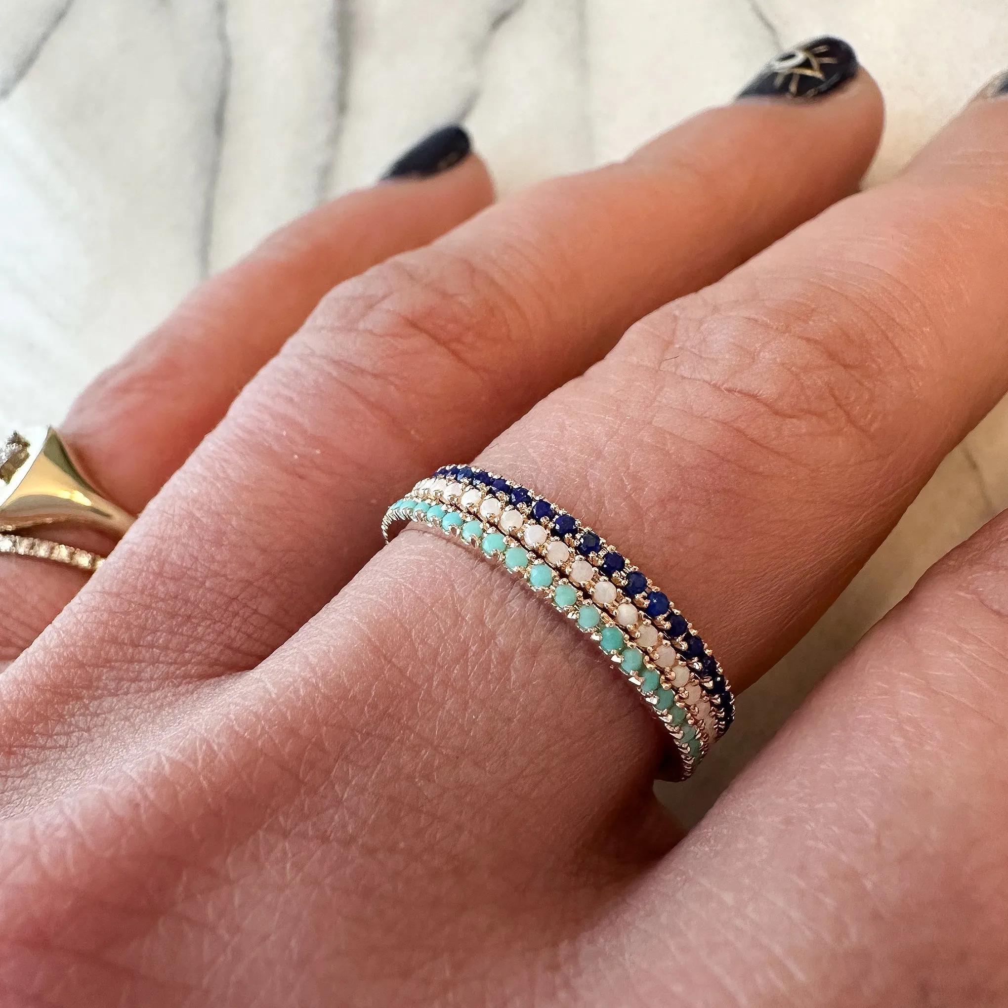 14K Gold Micro Pavé Opal Gemstone Full Eternity Band