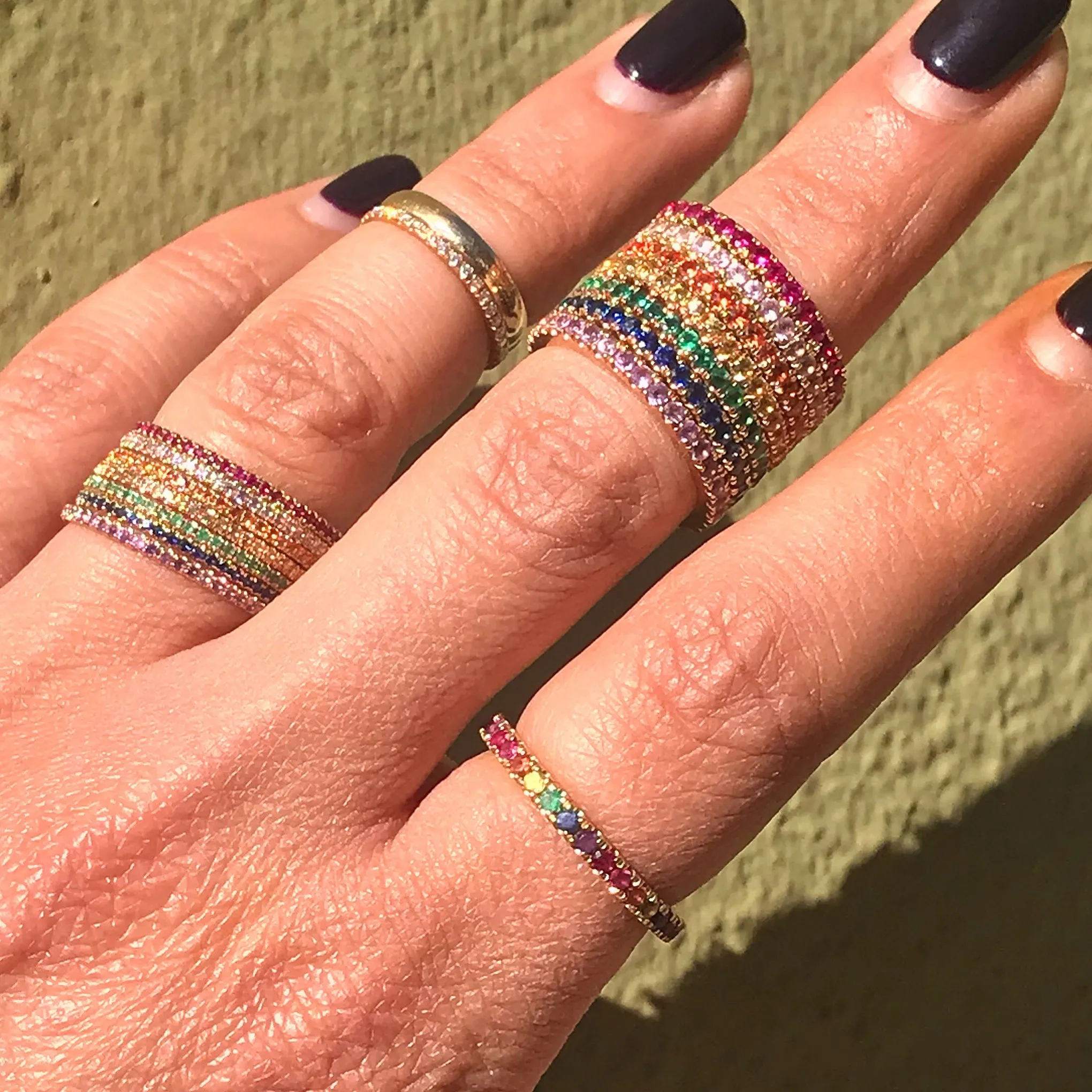 14K Gold Micro Pavé Orange Sapphire Gemstone Full Eternity Band
