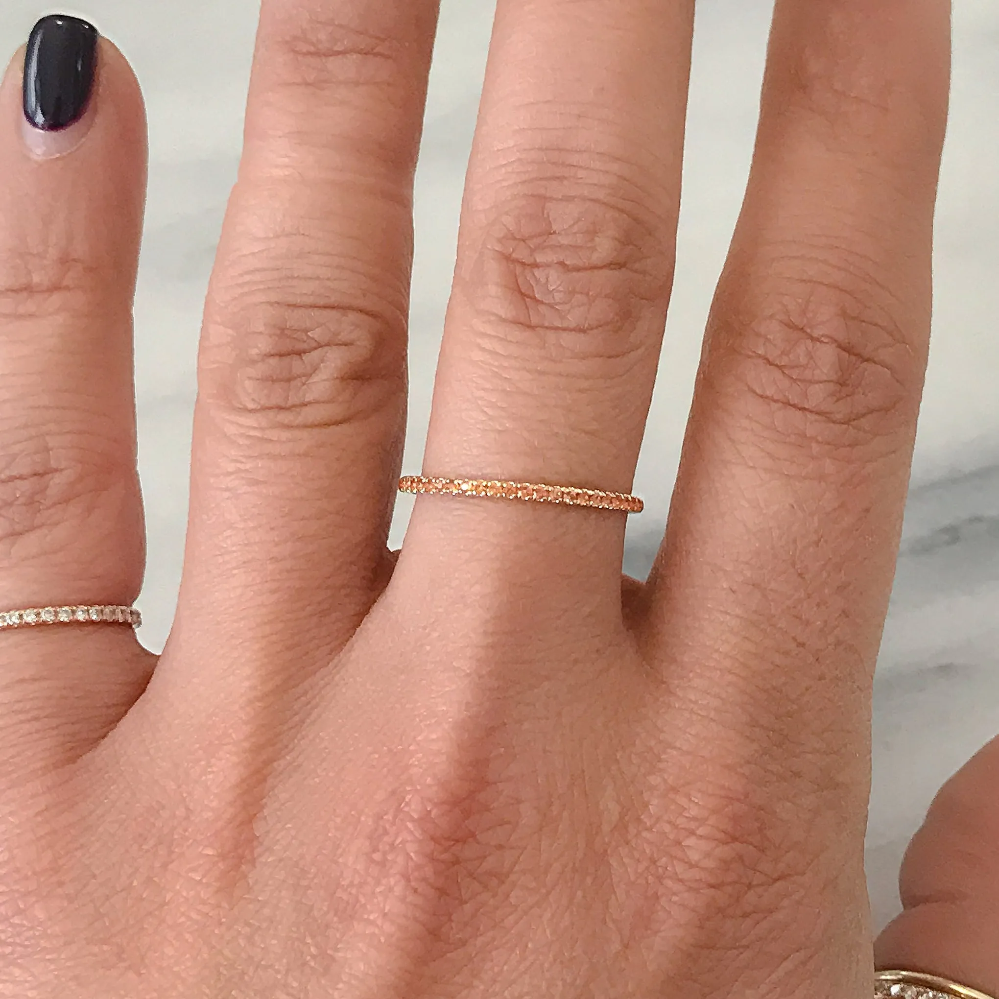 14K Gold Micro Pavé Orange Sapphire Gemstone Full Eternity Band