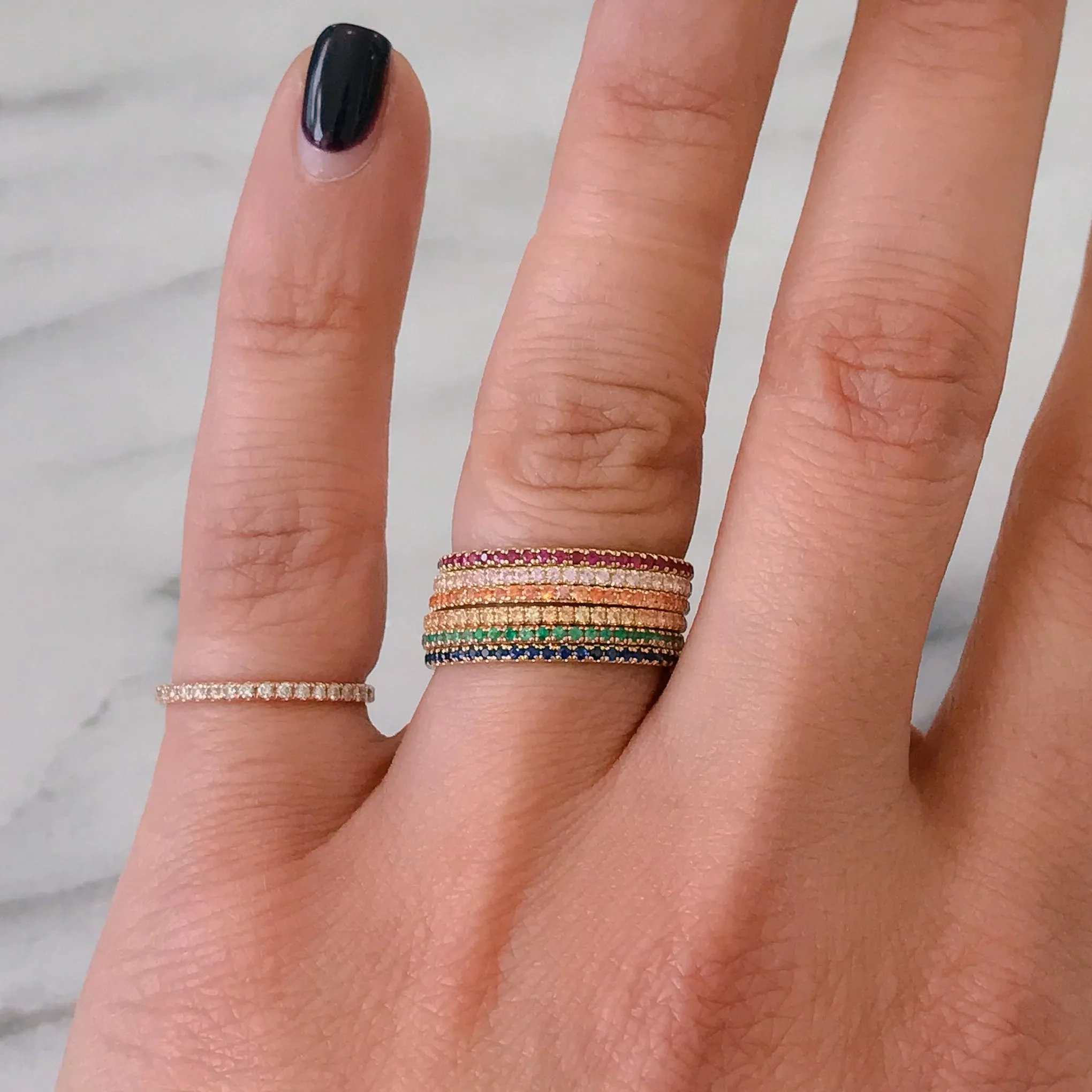 14K Gold Micro Pavé Orange Sapphire Gemstone Full Eternity Band