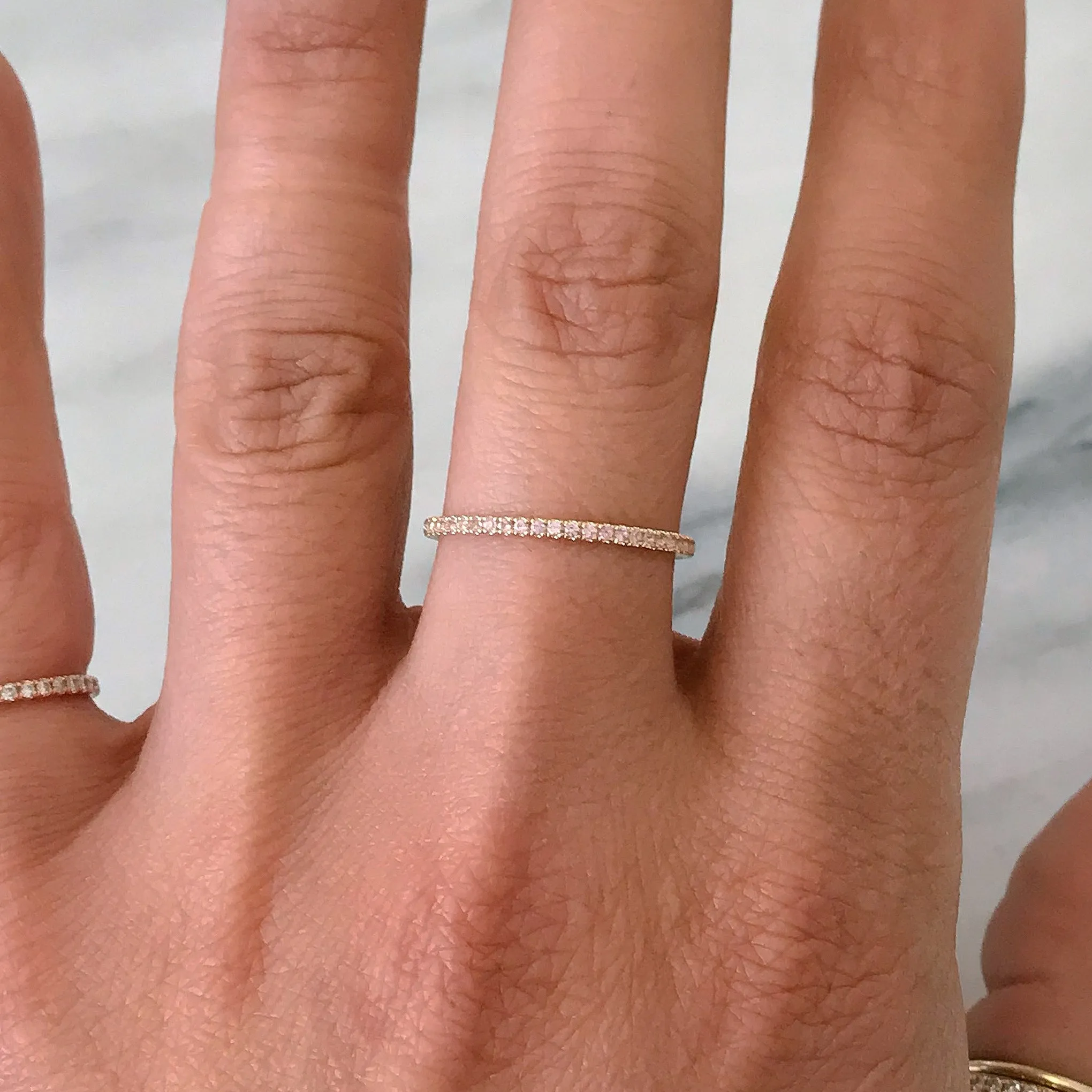 14K Gold Micro Pavé Powder Pink Sapphire Gemstone Full Eternity Band