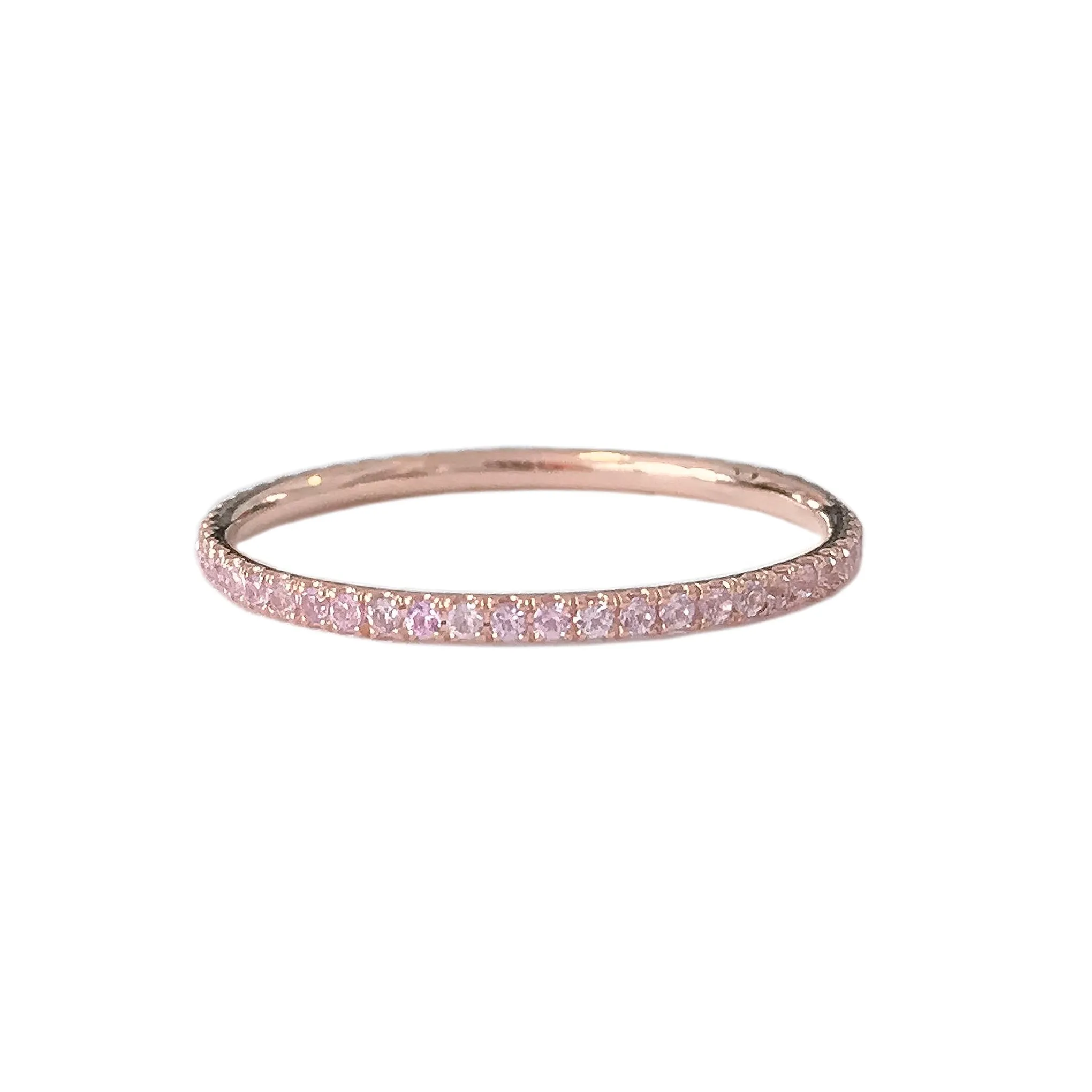 14K Gold Micro Pavé Powder Pink Sapphire Gemstone Full Eternity Band