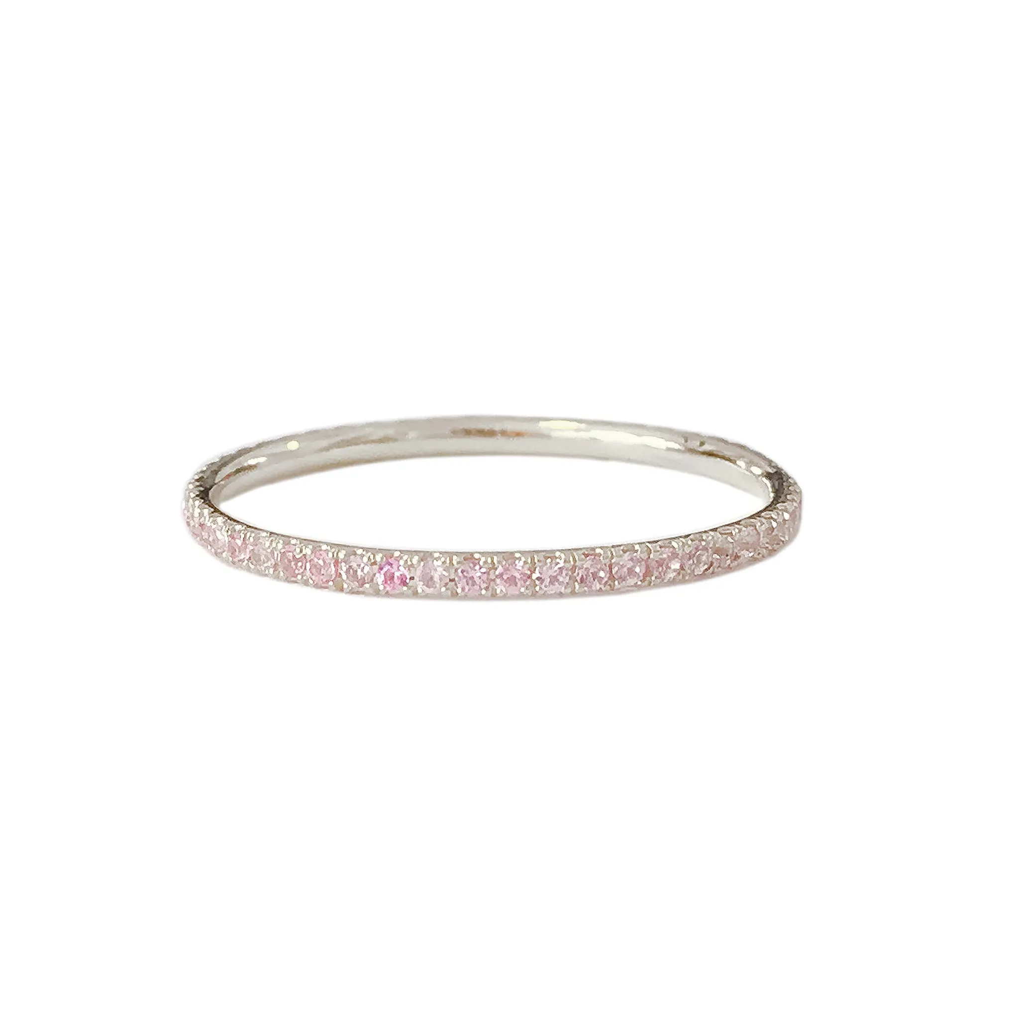 14K Gold Micro Pavé Powder Pink Sapphire Gemstone Full Eternity Band