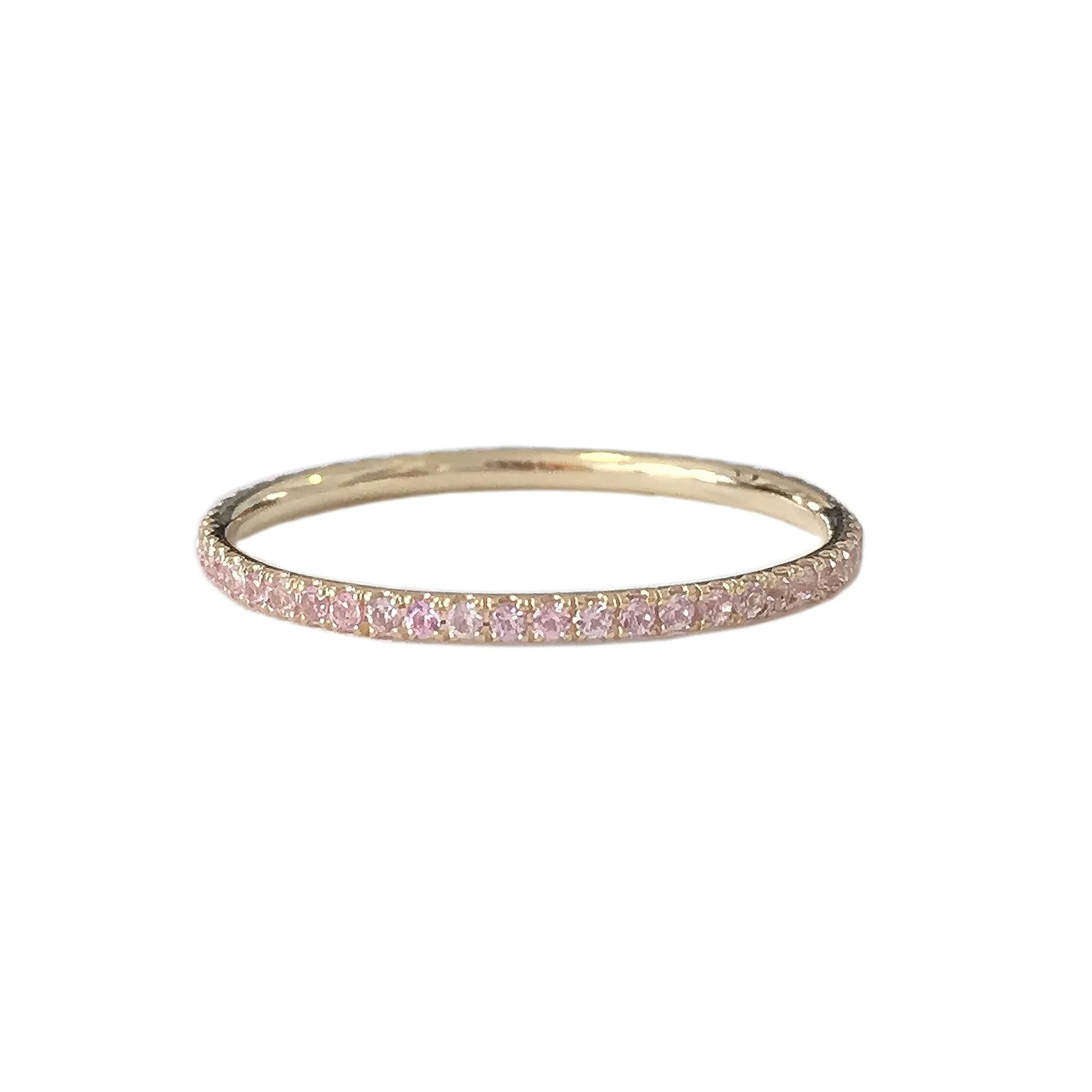 14K Gold Micro Pavé Powder Pink Sapphire Gemstone Full Eternity Band