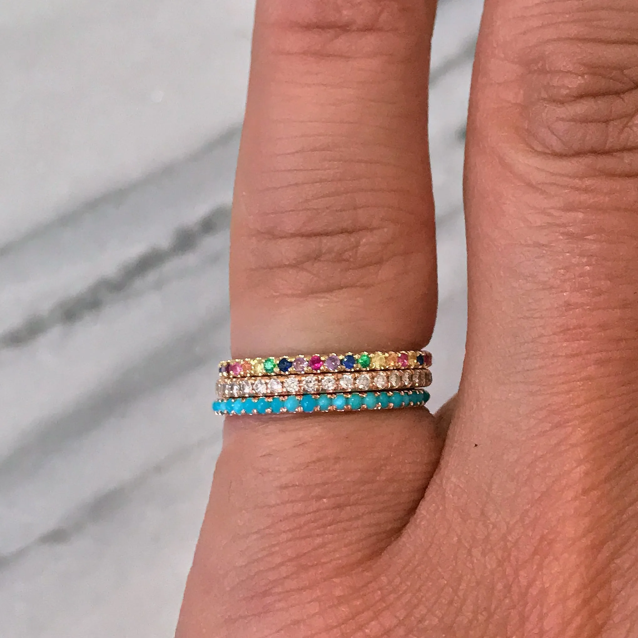 14K Gold Micro Pavé Rainbow Gemstone Full Eternity Band