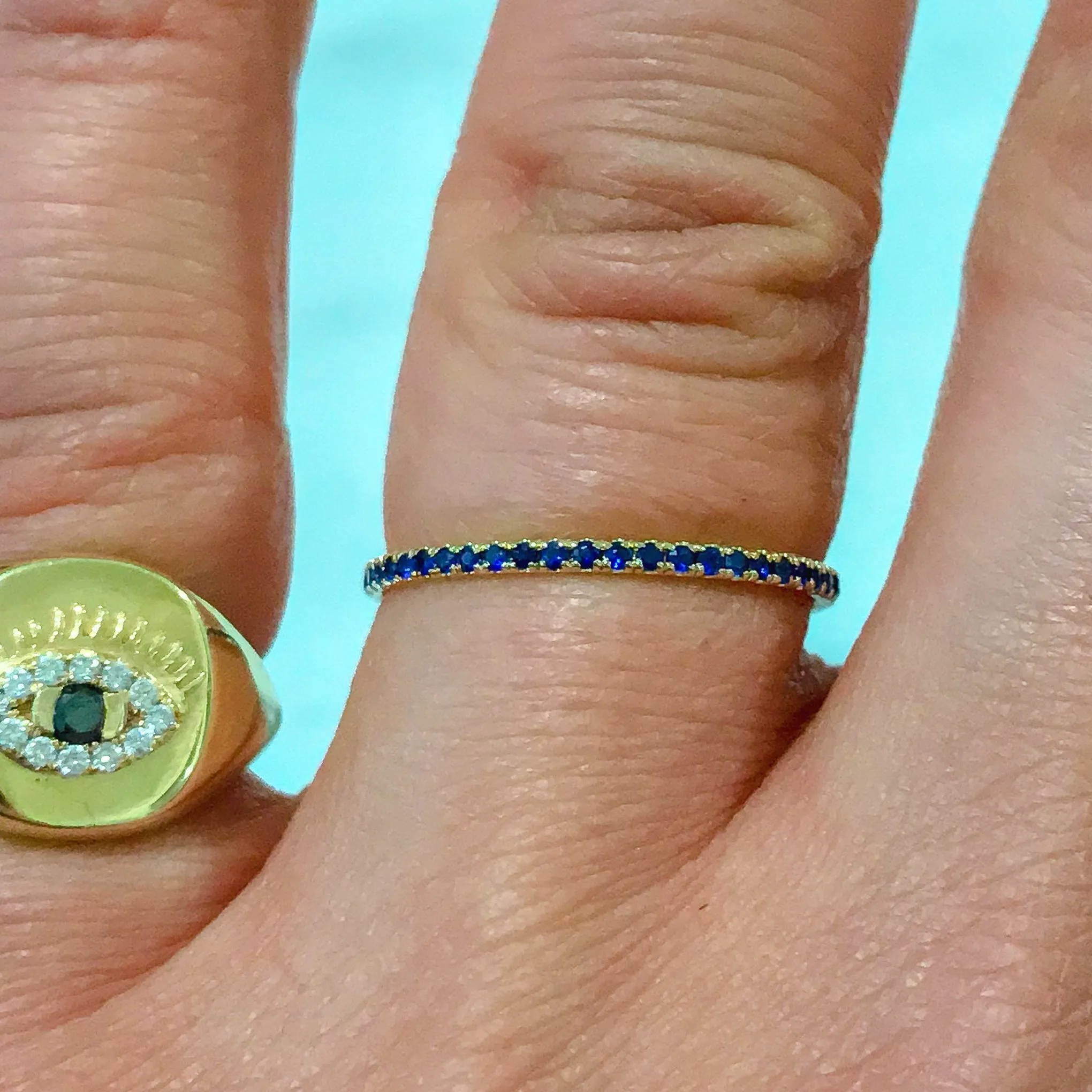 14K Gold Micro Pavé Sapphire Gemstone Full Eternity Band