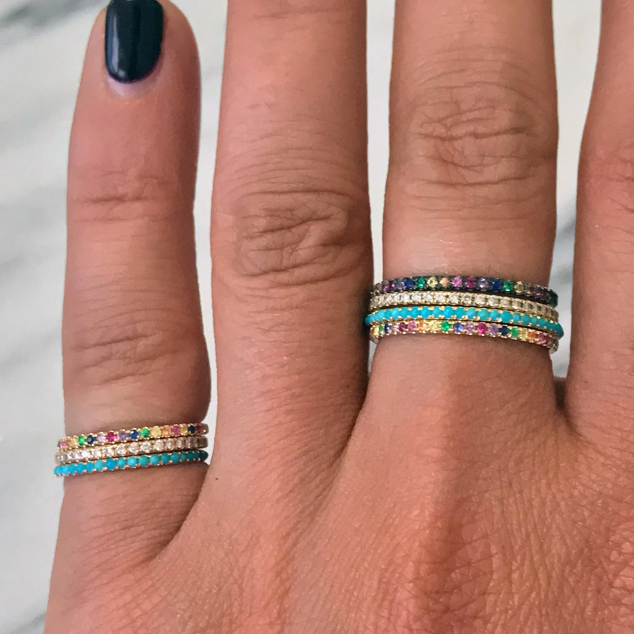 14K Gold Micro Pavé Turquoise Gemstone Full Eternity Band
