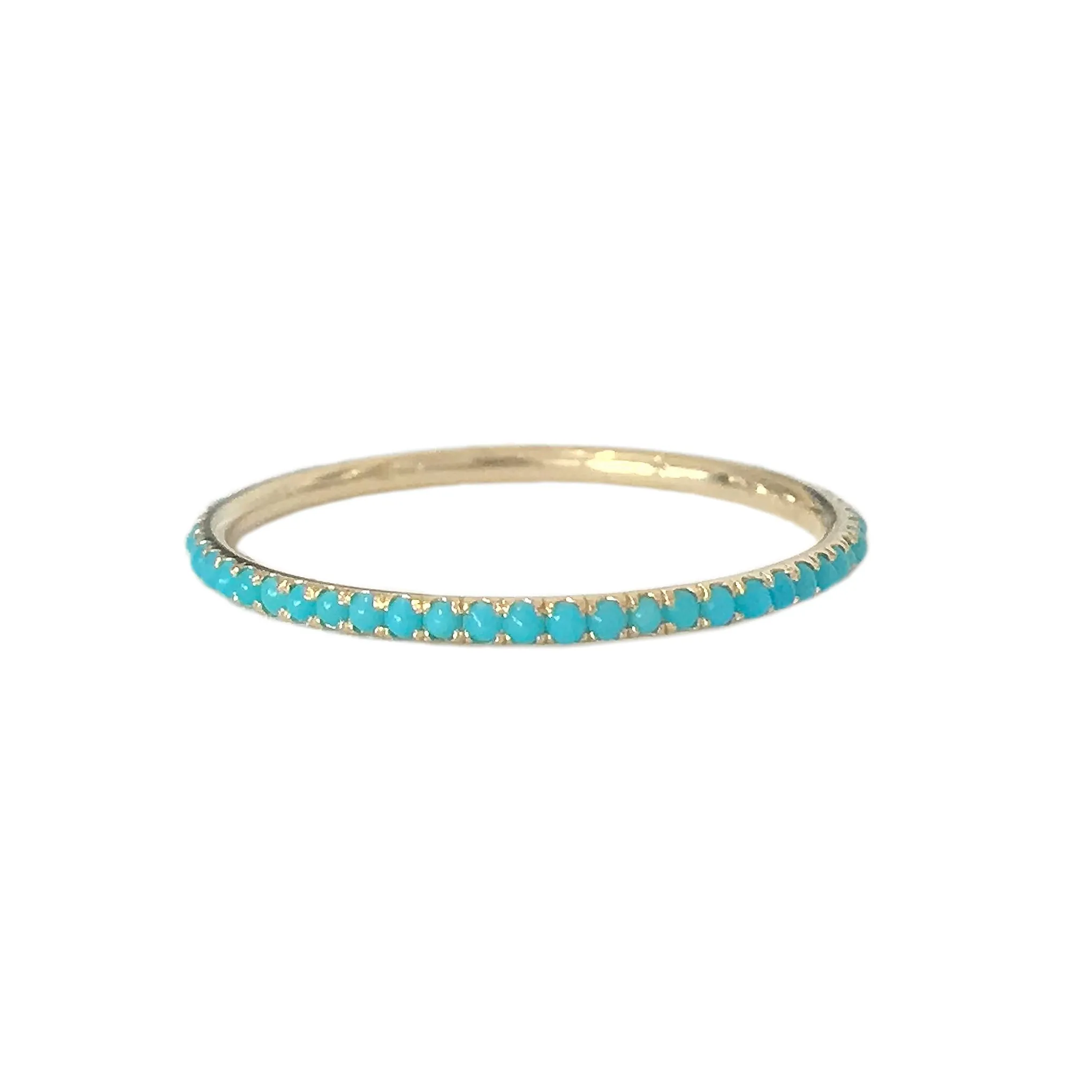 14K Gold Micro Pavé Turquoise Gemstone Full Eternity Band