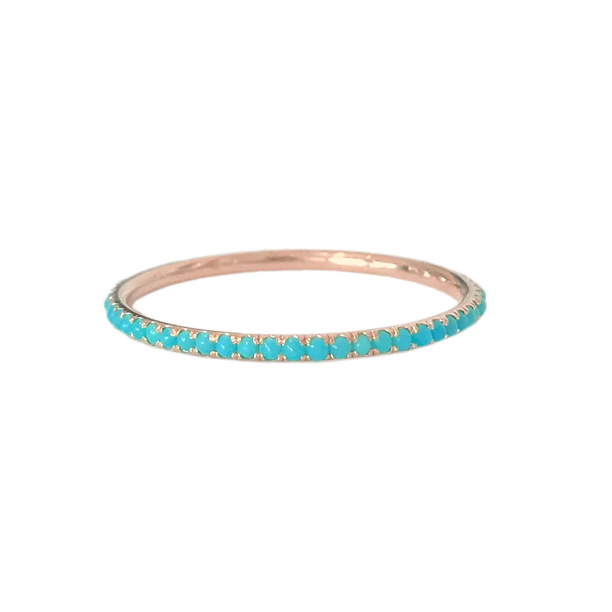 14K Gold Micro Pavé Turquoise Gemstone Full Eternity Band