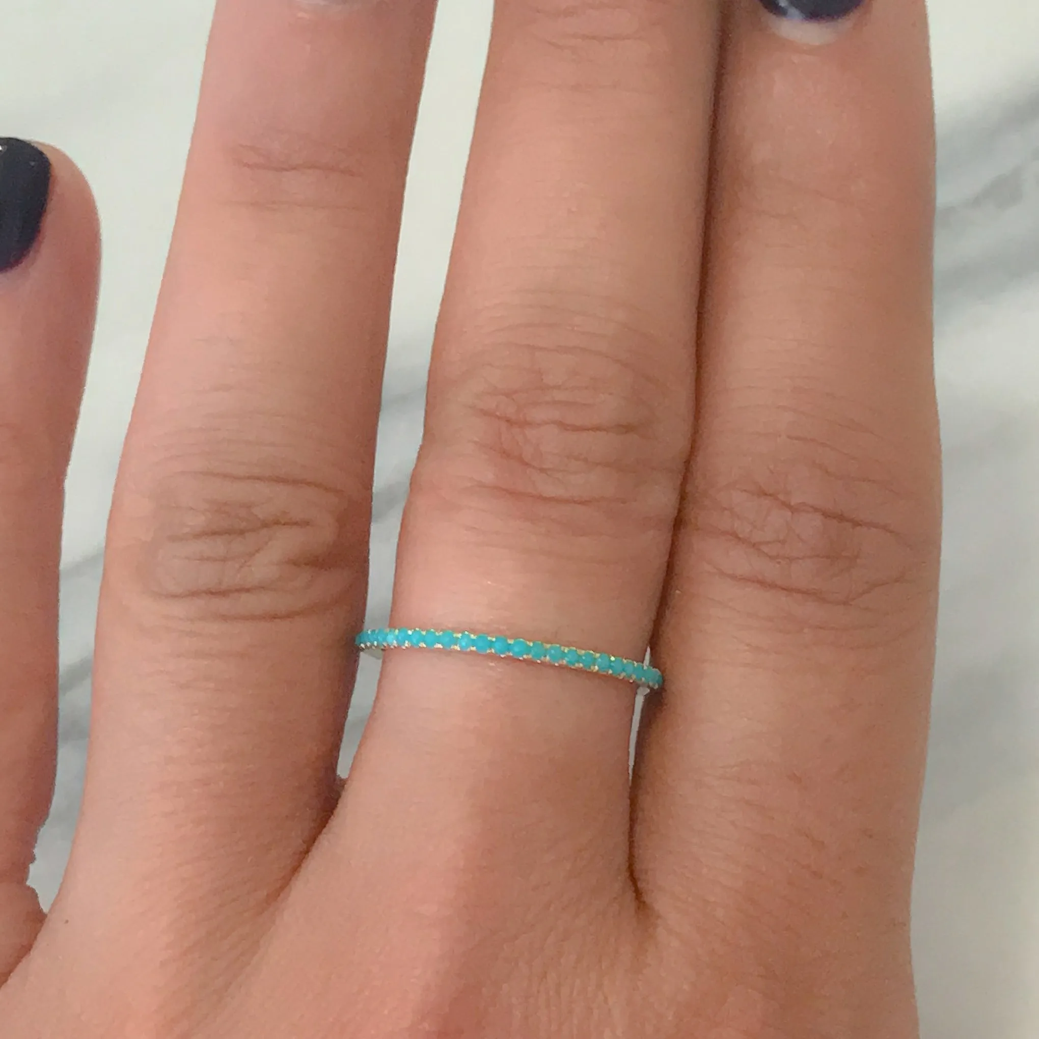14K Gold Micro Pavé Turquoise Gemstone Full Eternity Band
