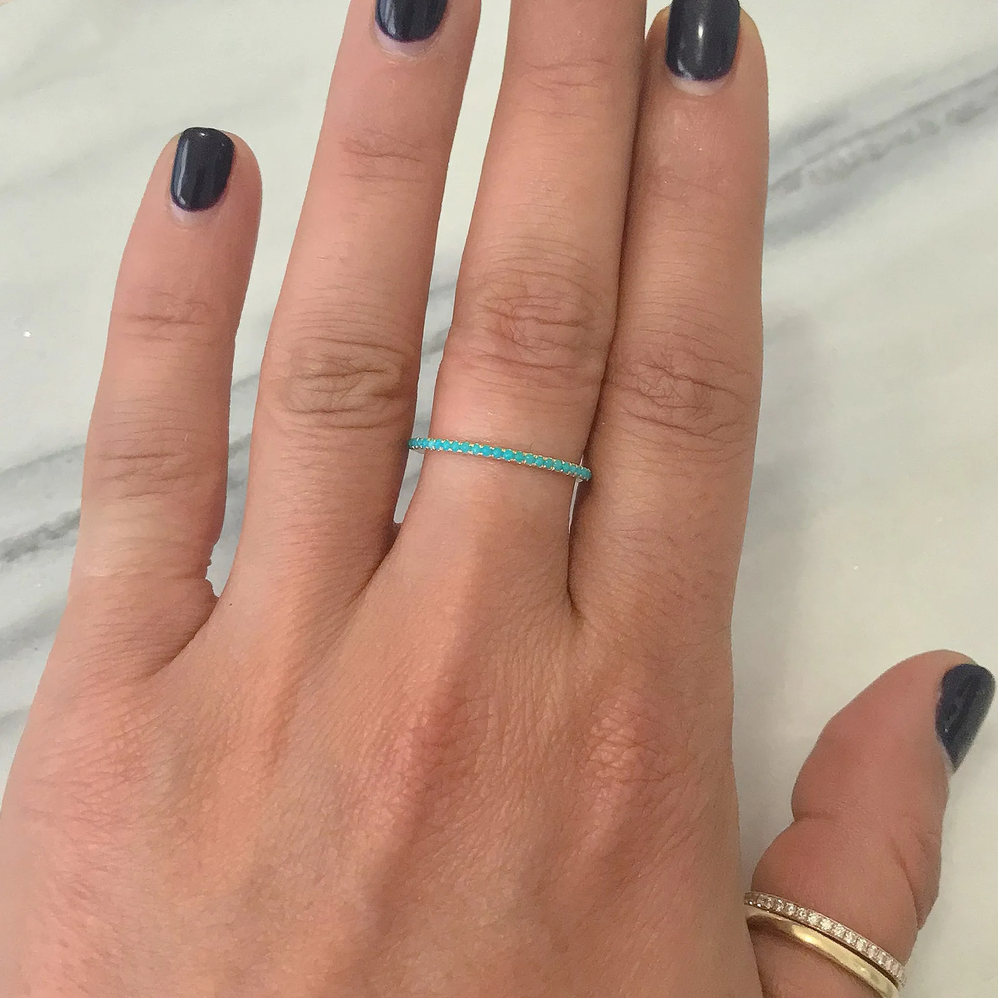 14K Gold Micro Pavé Turquoise Gemstone Full Eternity Band