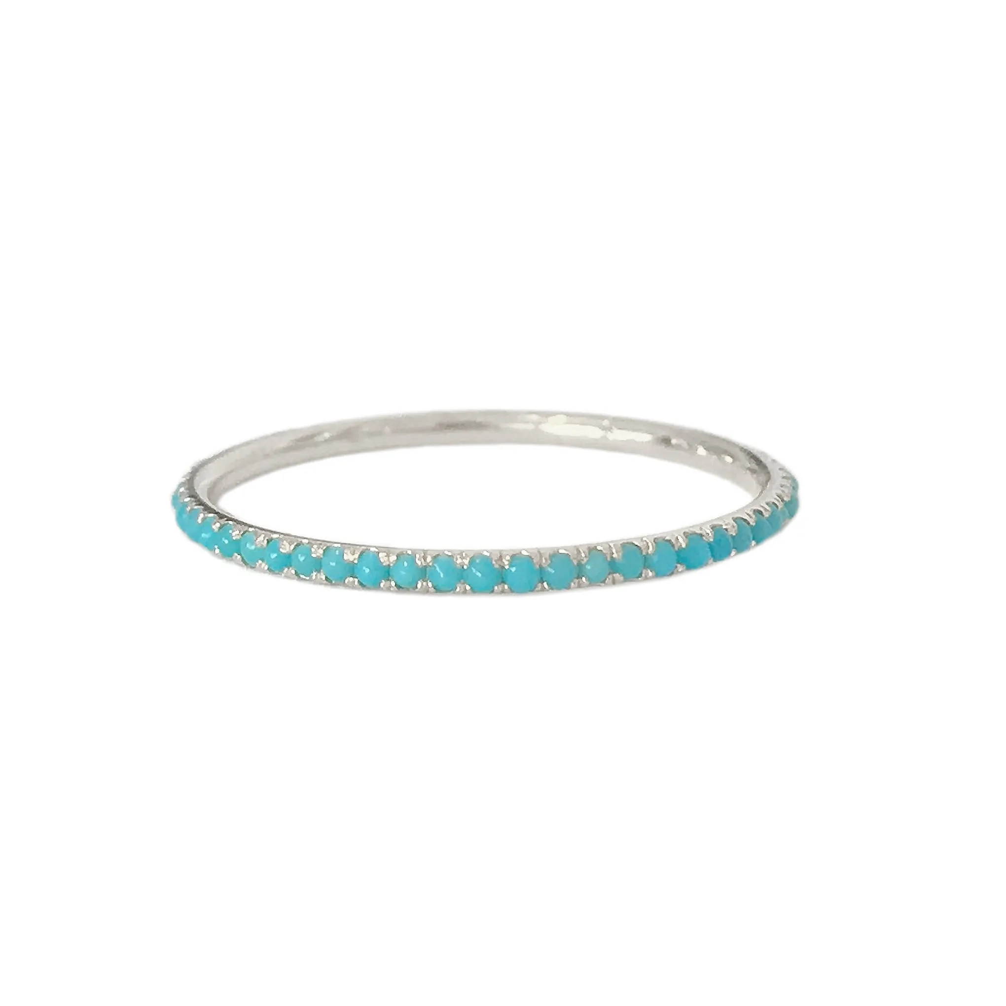 14K Gold Micro Pavé Turquoise Gemstone Full Eternity Band