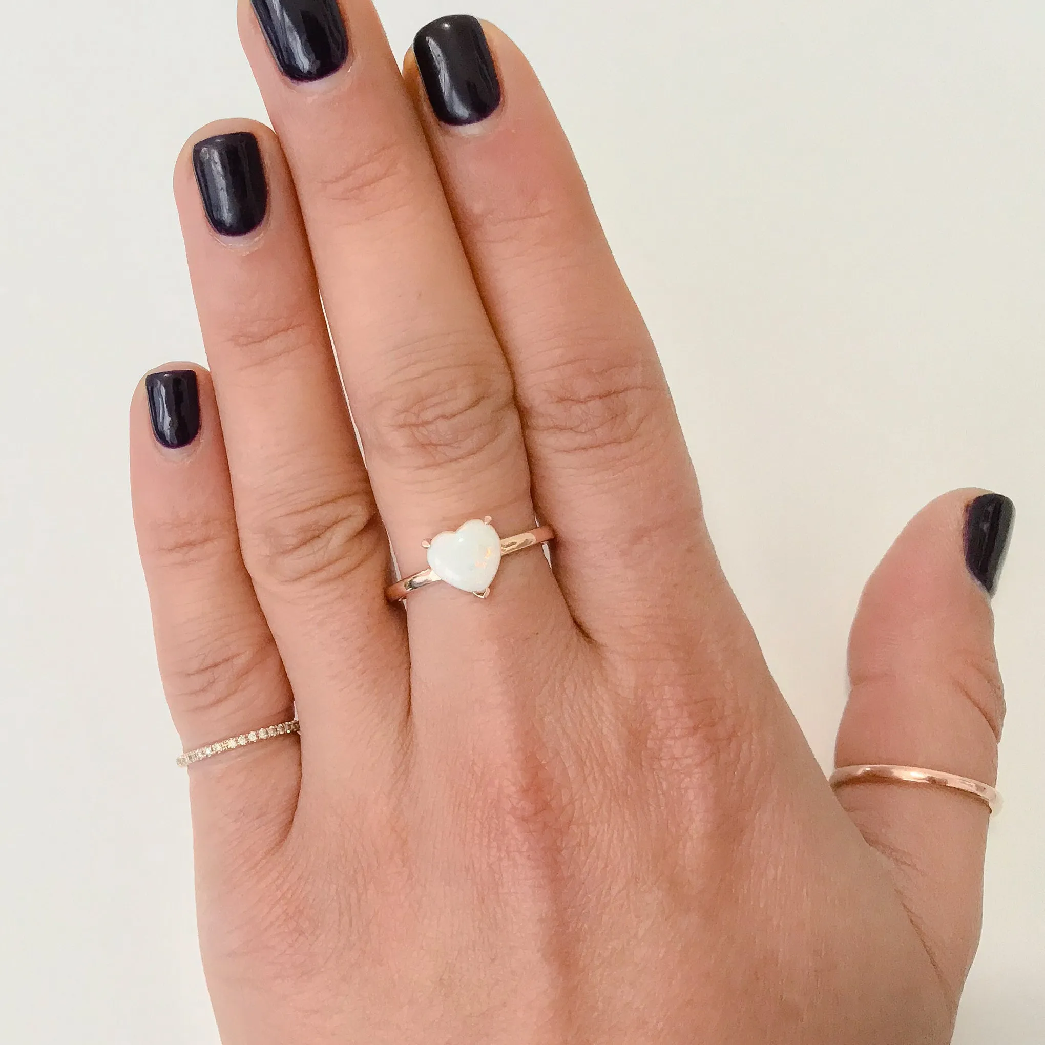 14K Gold Opal Heart Solitaire Ring