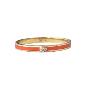 14K Gold Orange Enamel & Diamond Micro Eternity Band Ring