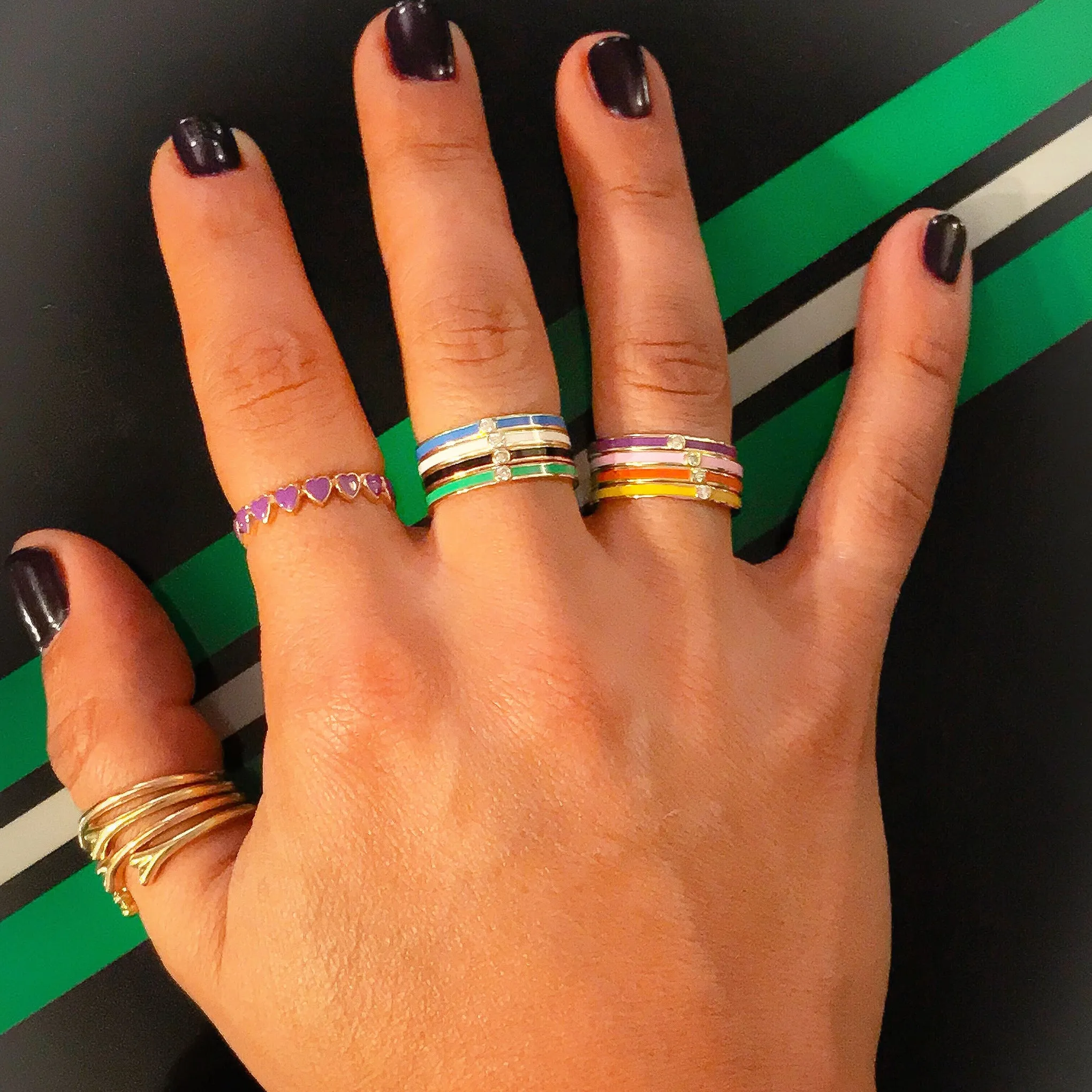 14K Gold Orange Enamel & Diamond Micro Eternity Band Ring