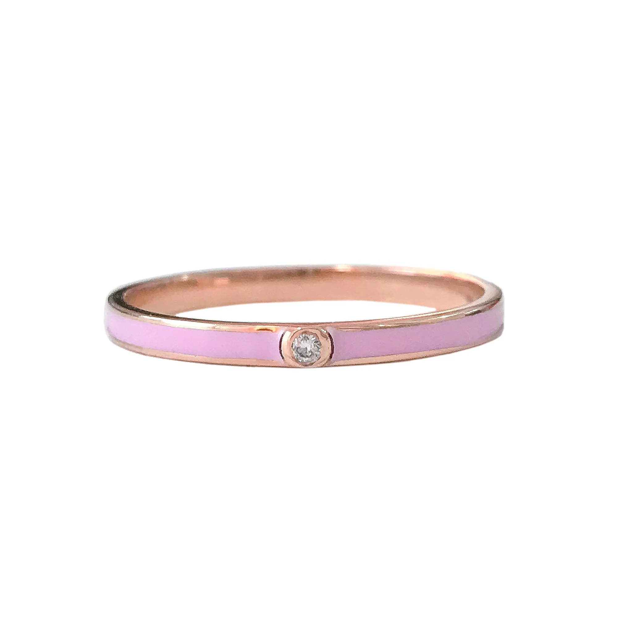 14K Gold Pastel Pink Enamel & Diamond Micro Eternity Band Ring