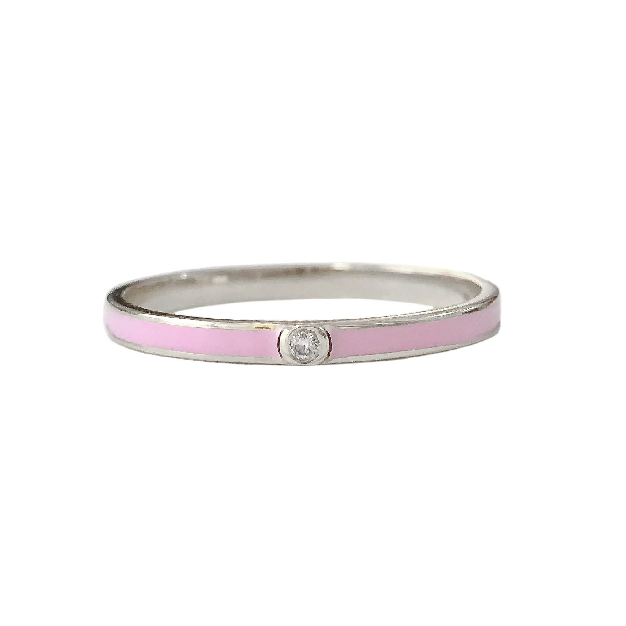 14K Gold Pastel Pink Enamel & Diamond Micro Eternity Band Ring