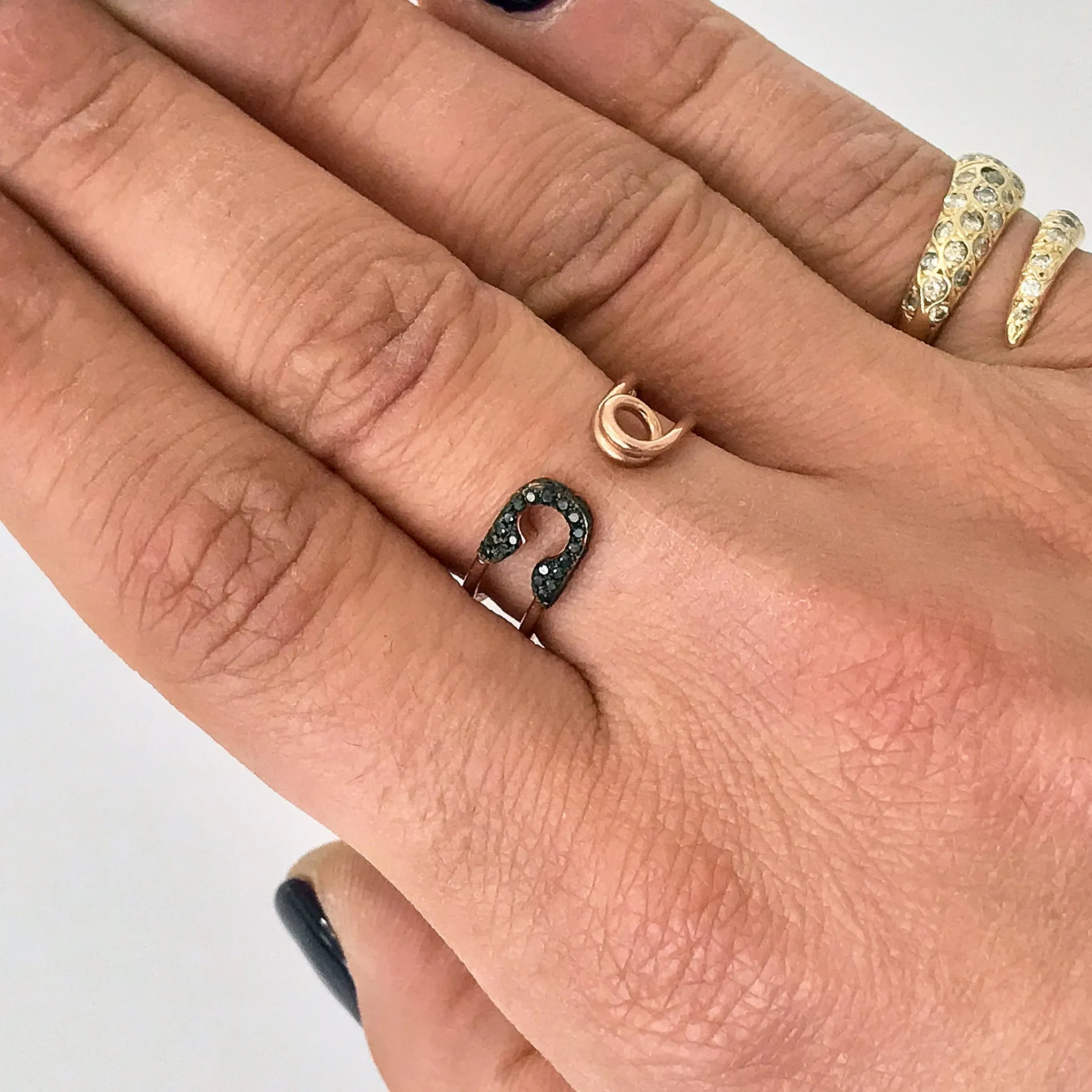 14K Gold Pavé Black Diamond Safety Pin Ring