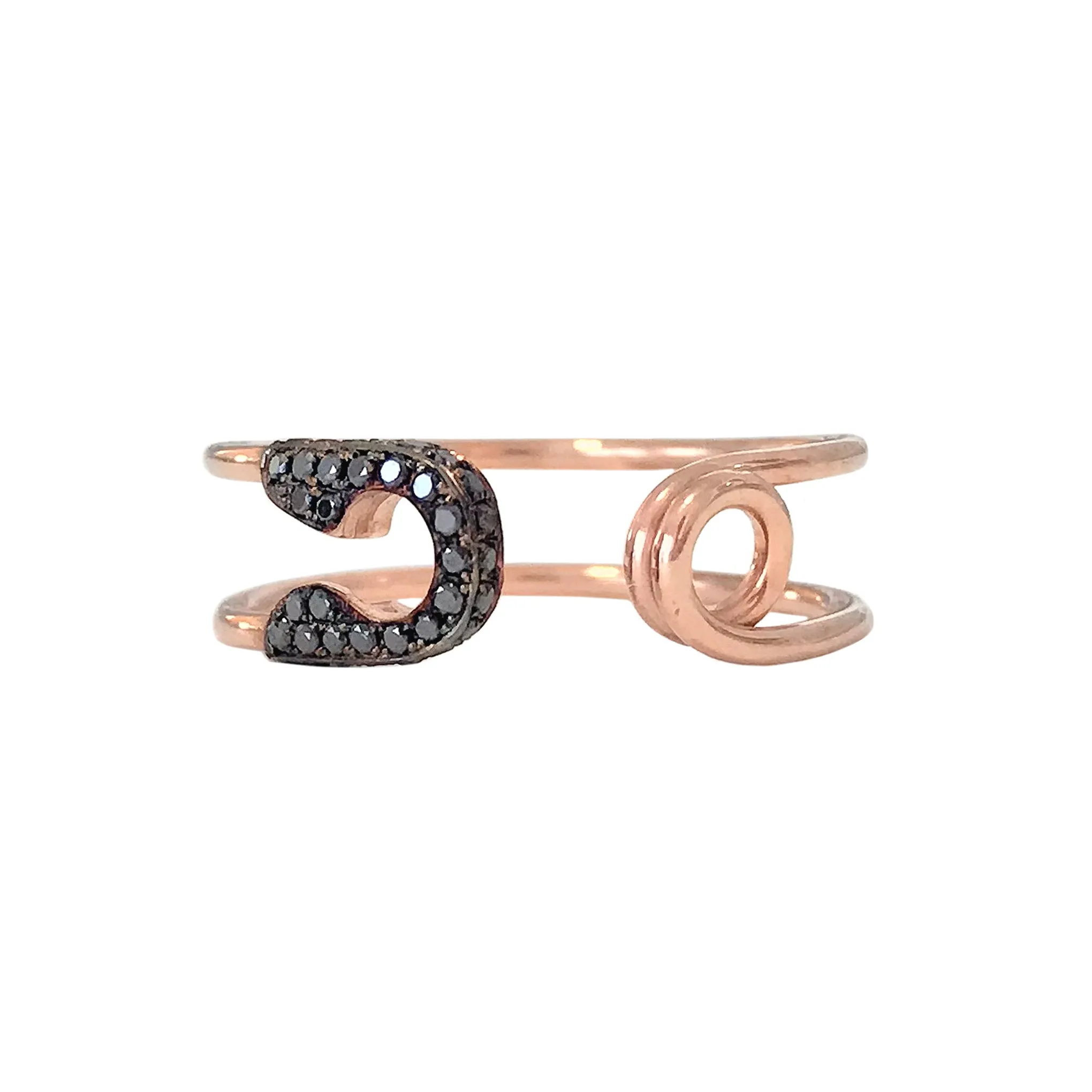 14K Gold Pavé Black Diamond Safety Pin Ring