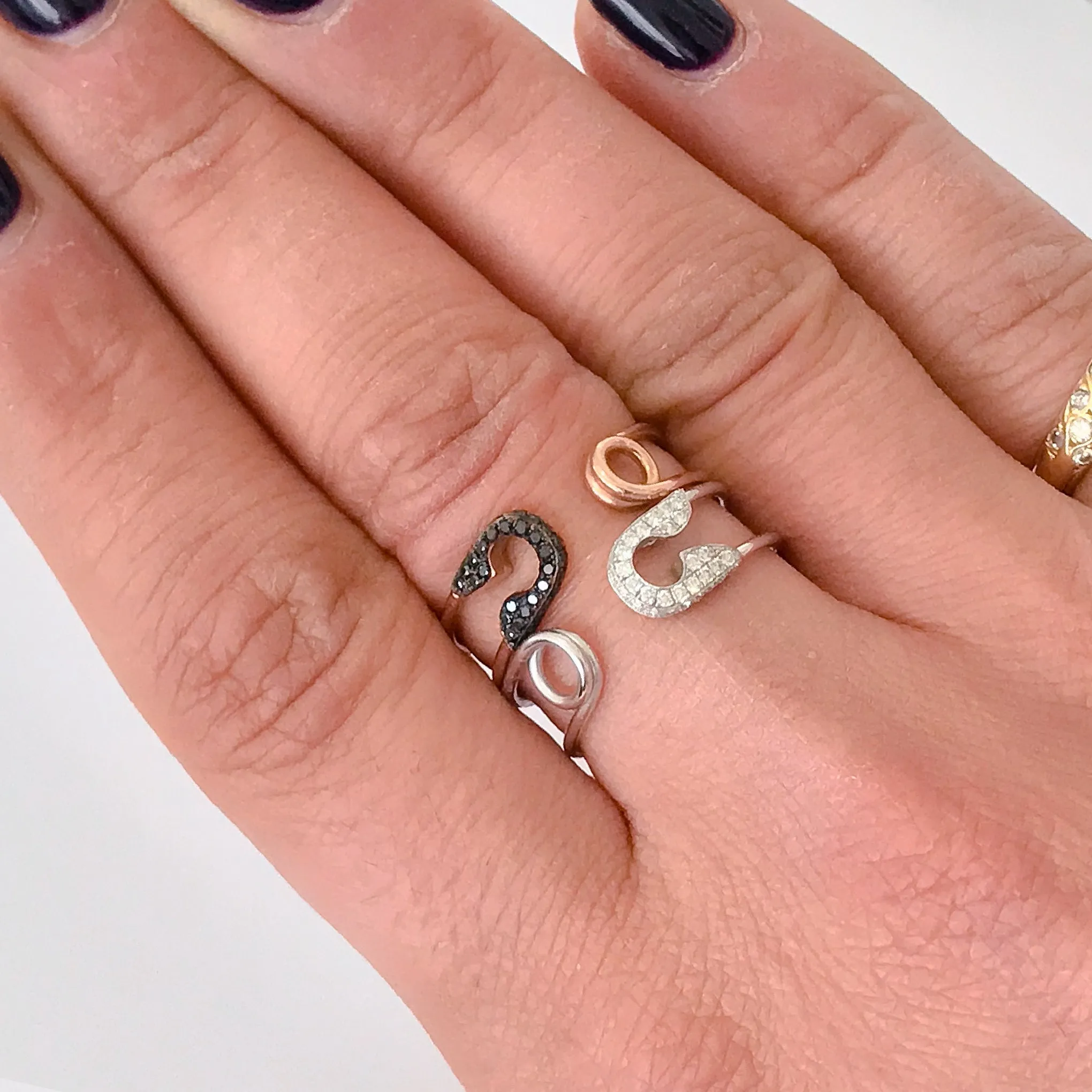 14K Gold Pavé Black Diamond Safety Pin Ring