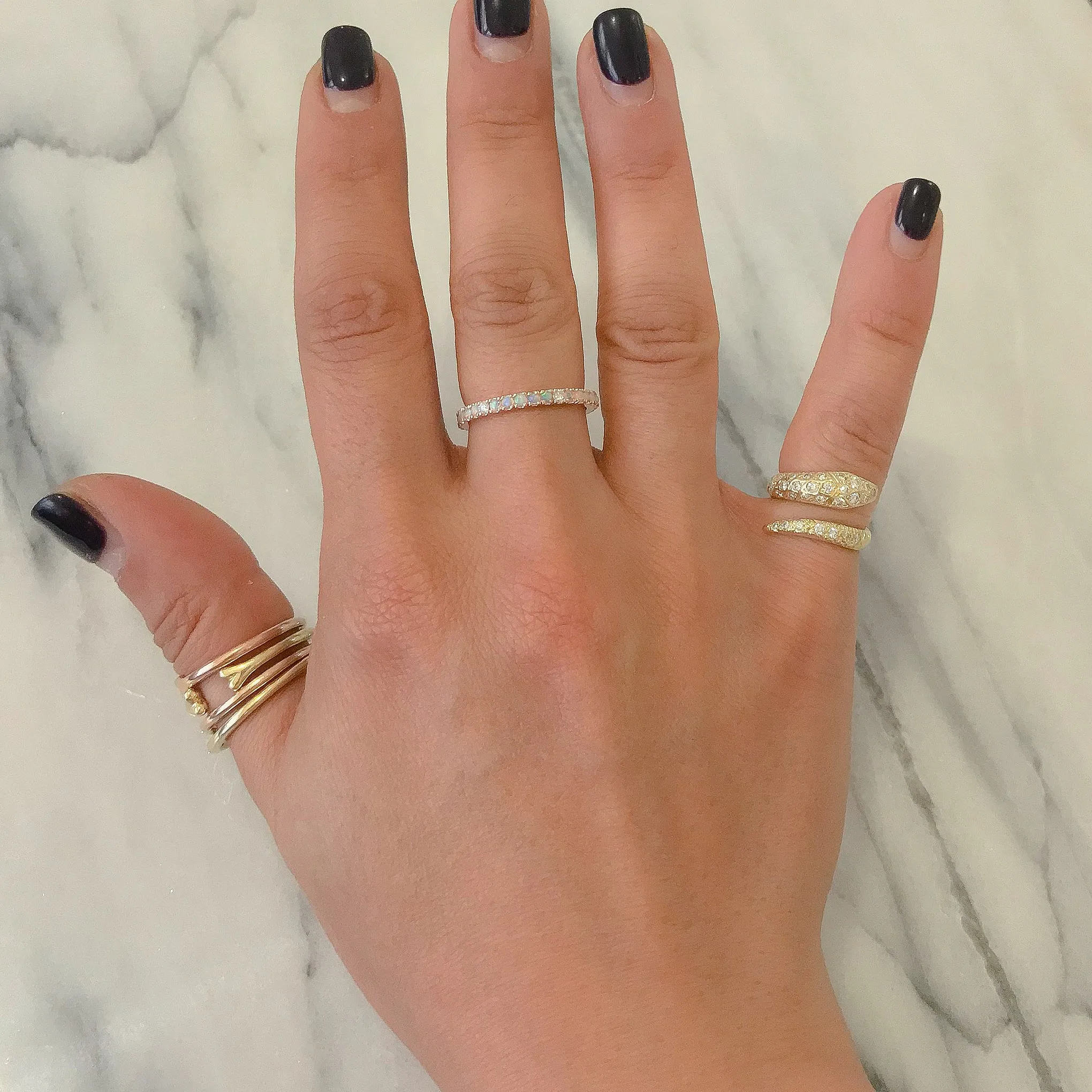 14K Gold Pavé Diamond & Opal Gemstone Full Eternity Band