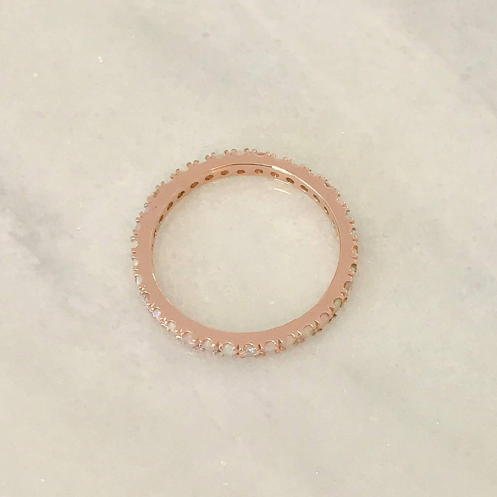 14K Gold Pavé Diamond & Opal Gemstone Full Eternity Band
