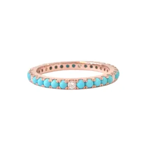 14K Gold Pavé Diamond & Turquoise Gemstone Full Eternity Band