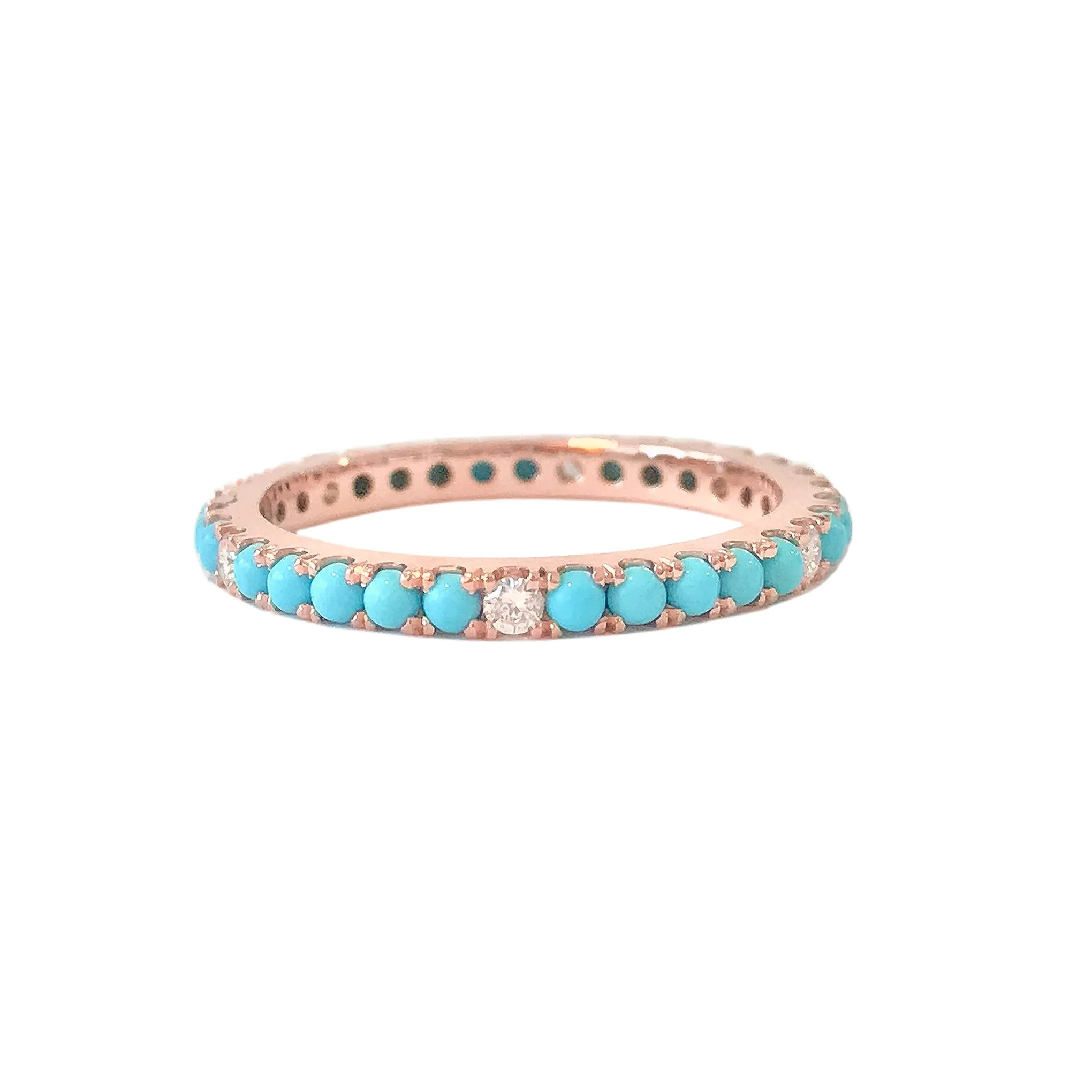 14K Gold Pavé Diamond & Turquoise Gemstone Full Eternity Band