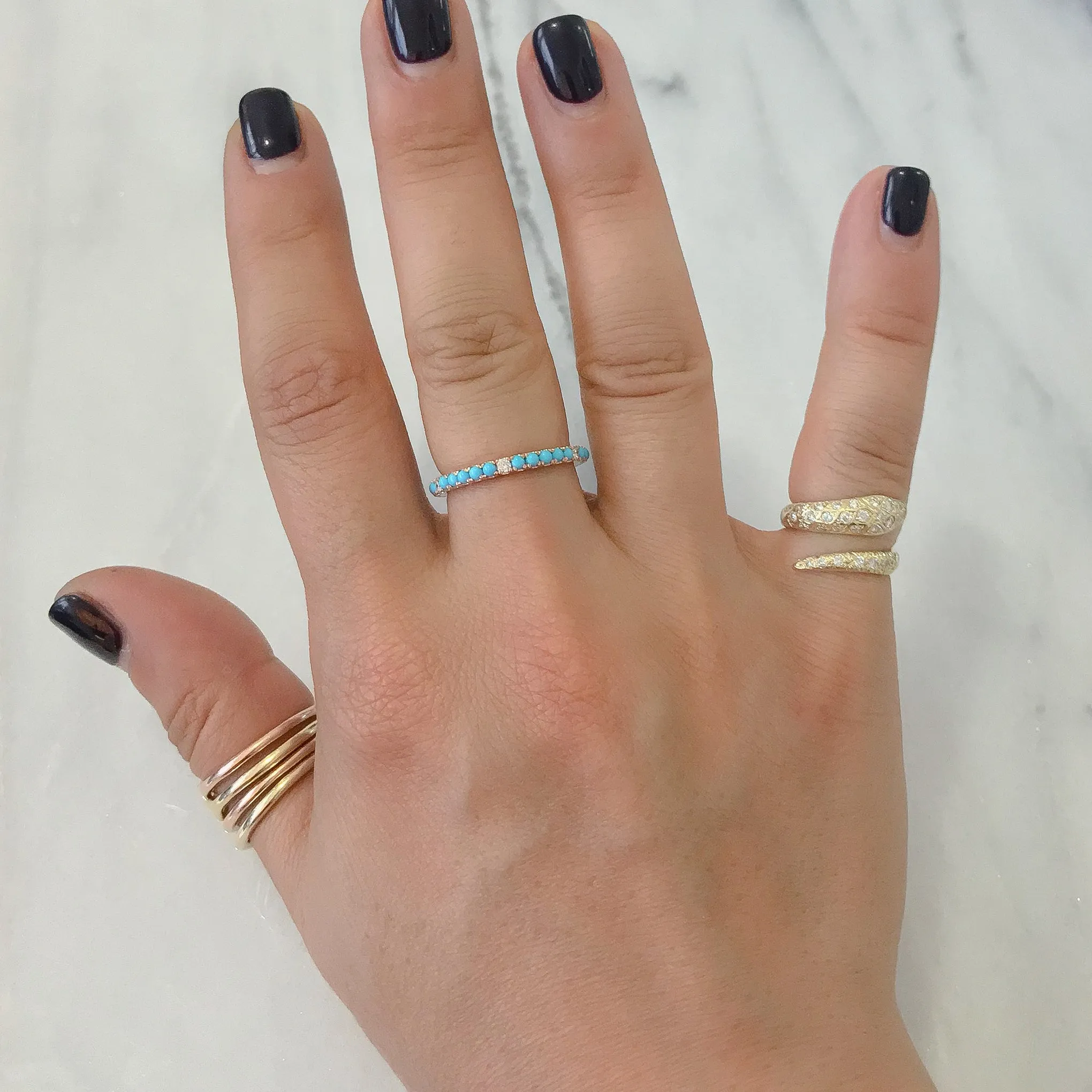 14K Gold Pavé Diamond & Turquoise Gemstone Full Eternity Band