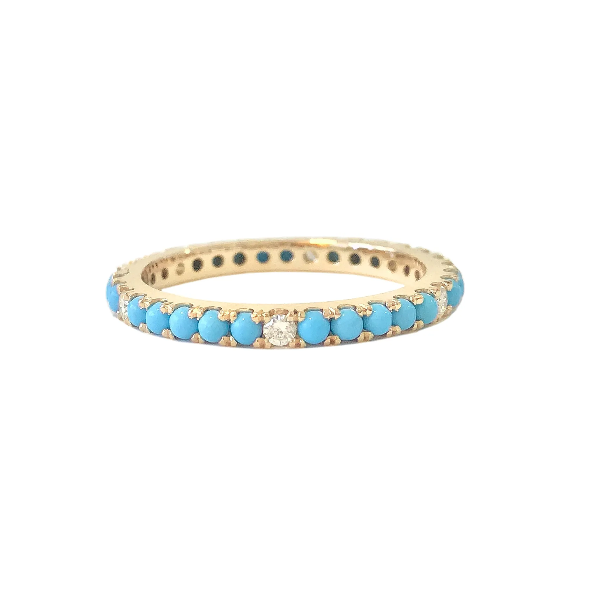 14K Gold Pavé Diamond & Turquoise Gemstone Full Eternity Band