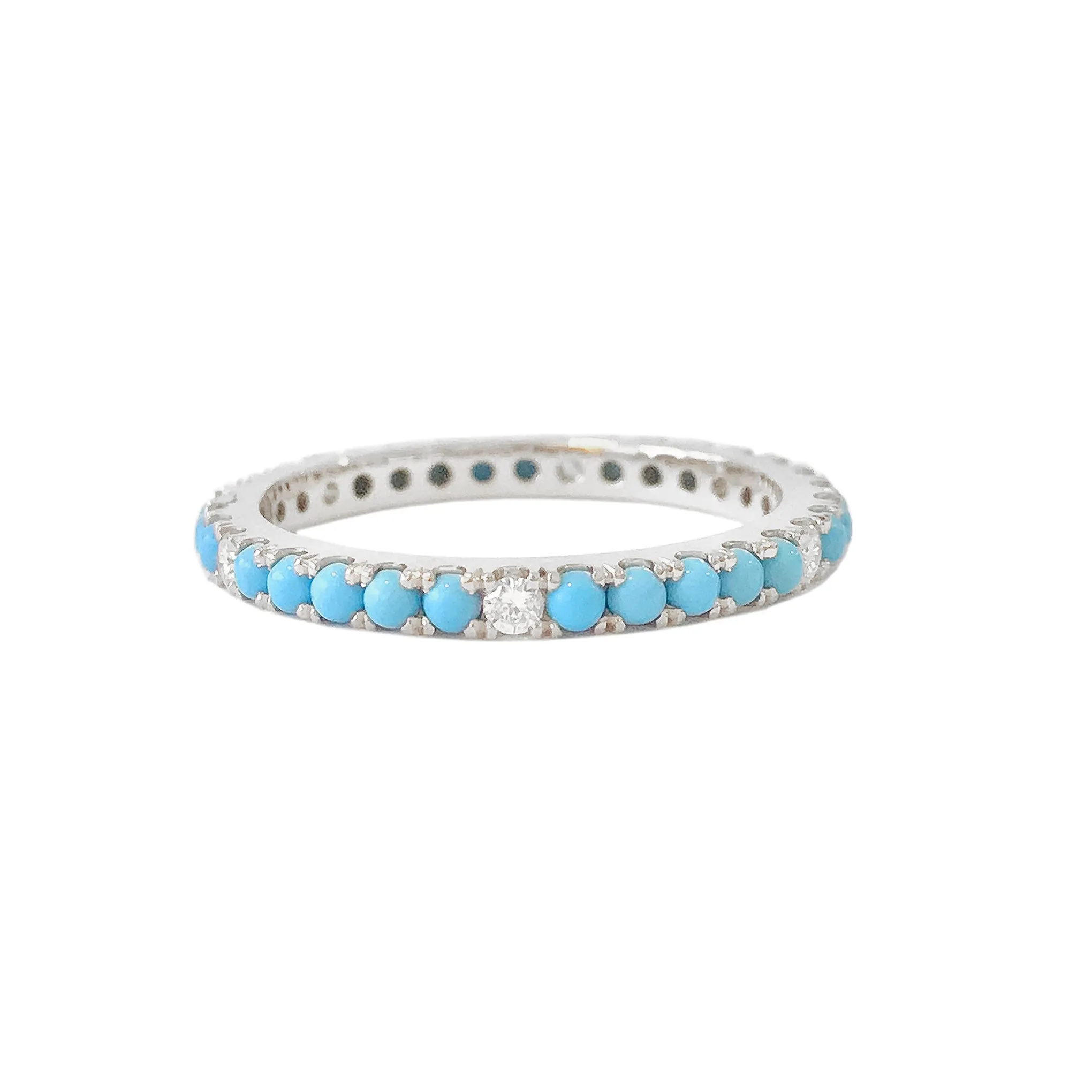 14K Gold Pavé Diamond & Turquoise Gemstone Full Eternity Band