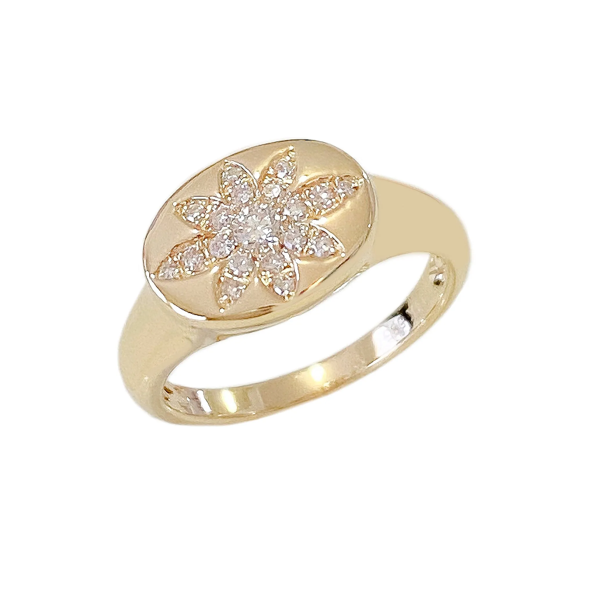 14K Gold Pavé Diamond Daisy Oval Signet Ring ~ LIMITED EDITION