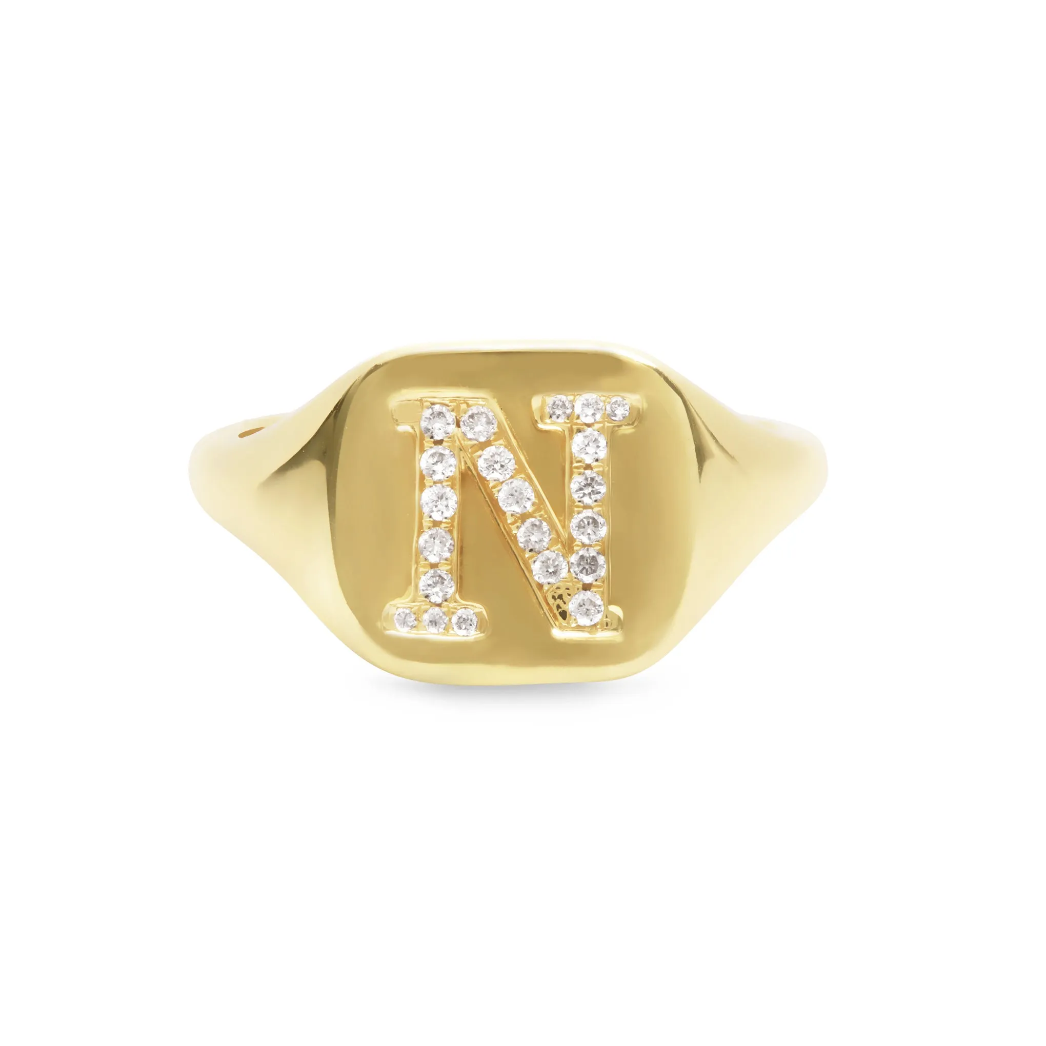 14K Gold Pavé Diamond Initial Square Signet Ring