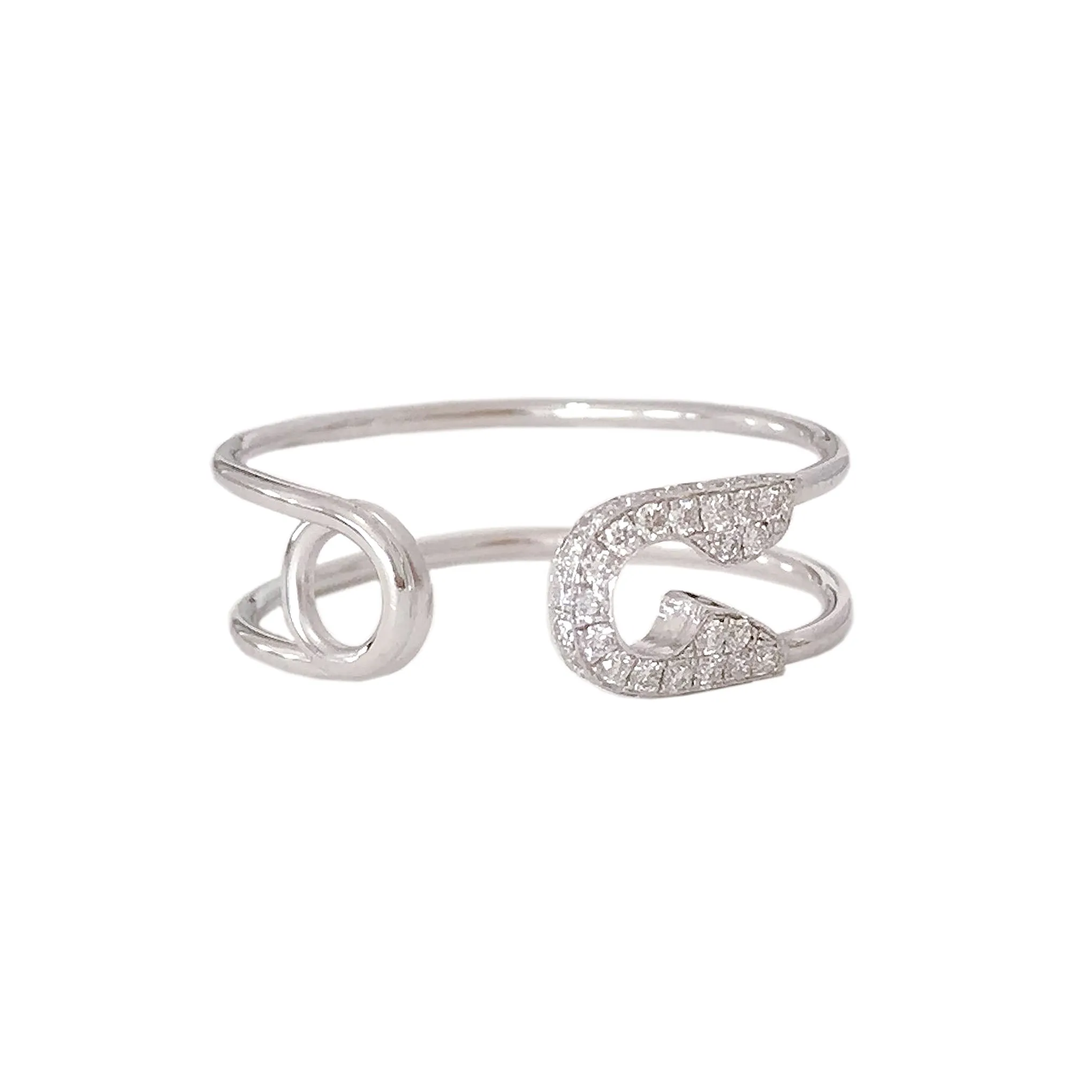 14K Gold Pavé Diamond Safety Pin Ring