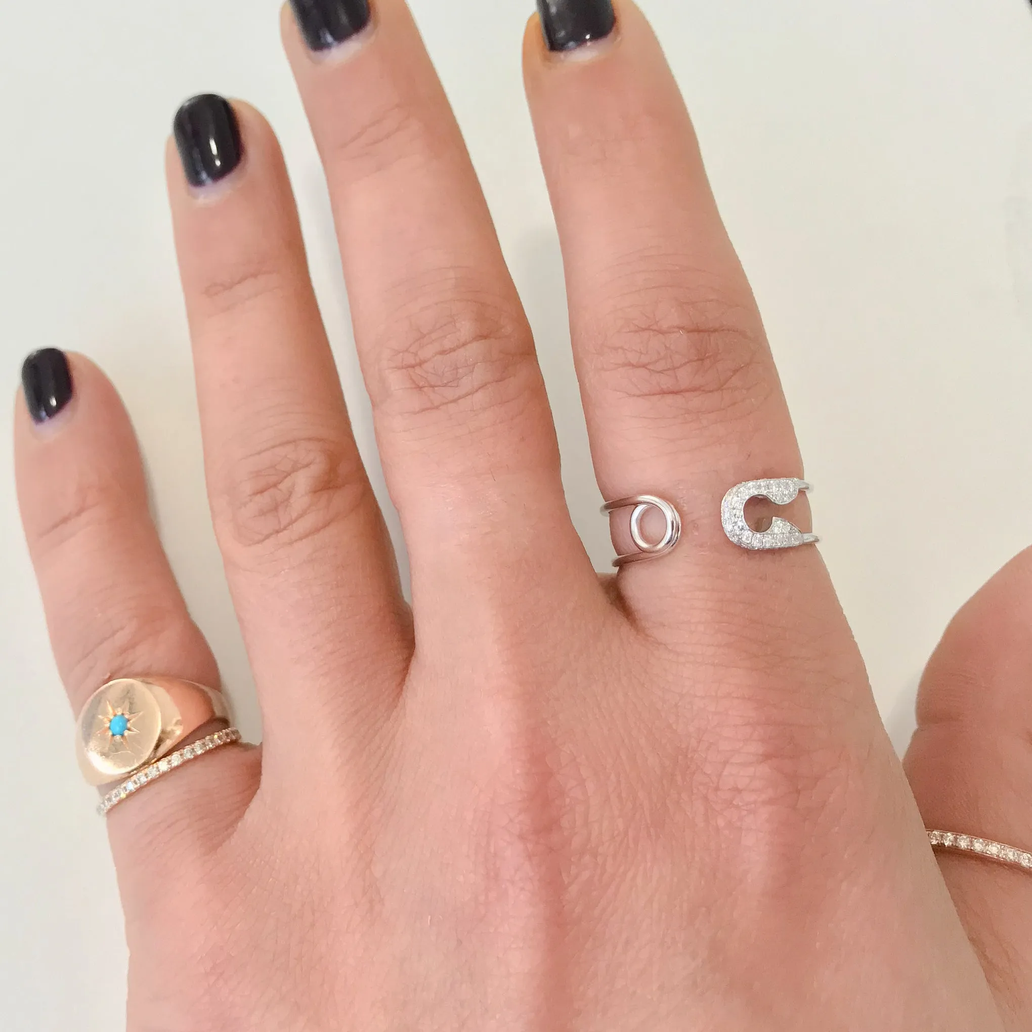 14K Gold Pavé Diamond Safety Pin Ring