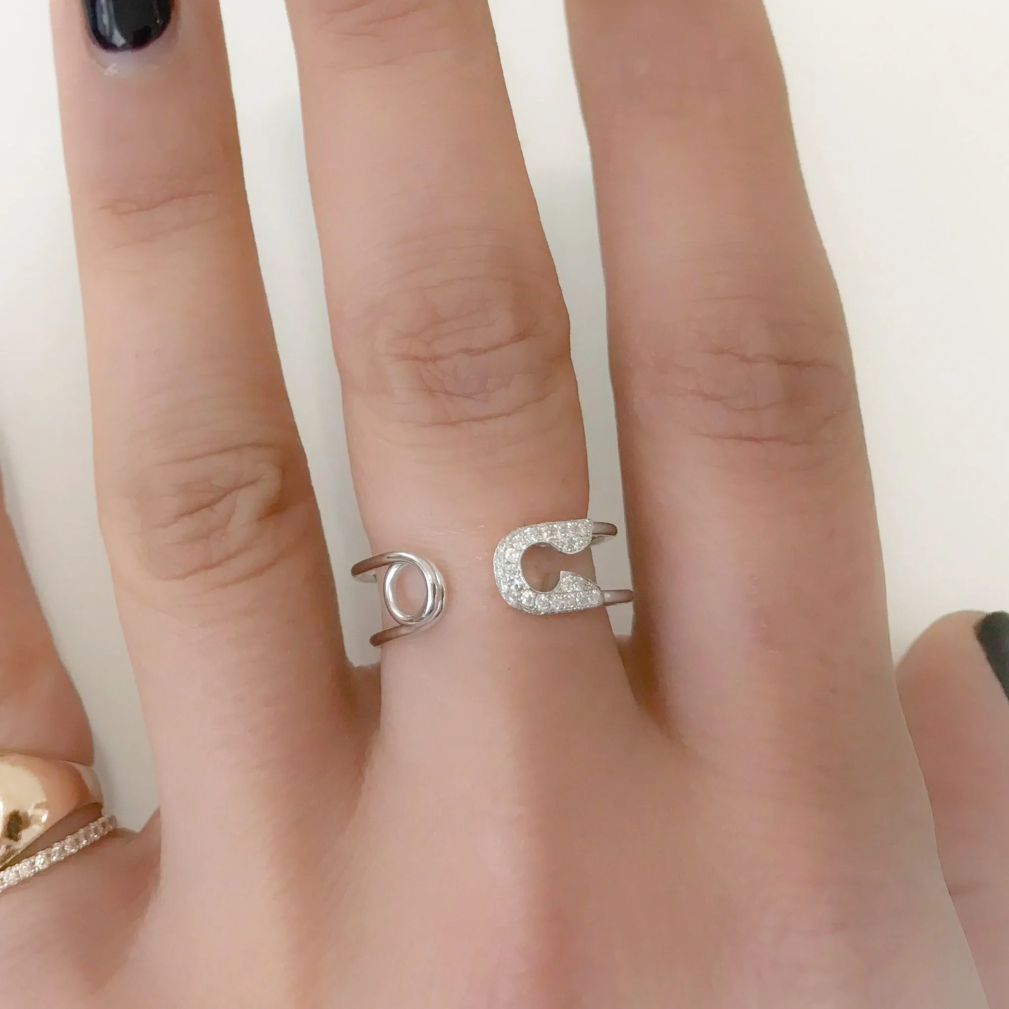 14K Gold Pavé Diamond Safety Pin Ring