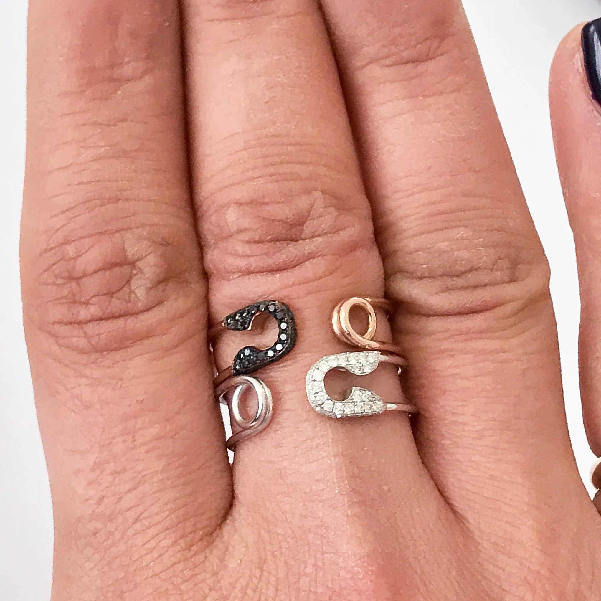 14K Gold Pavé Diamond Safety Pin Ring