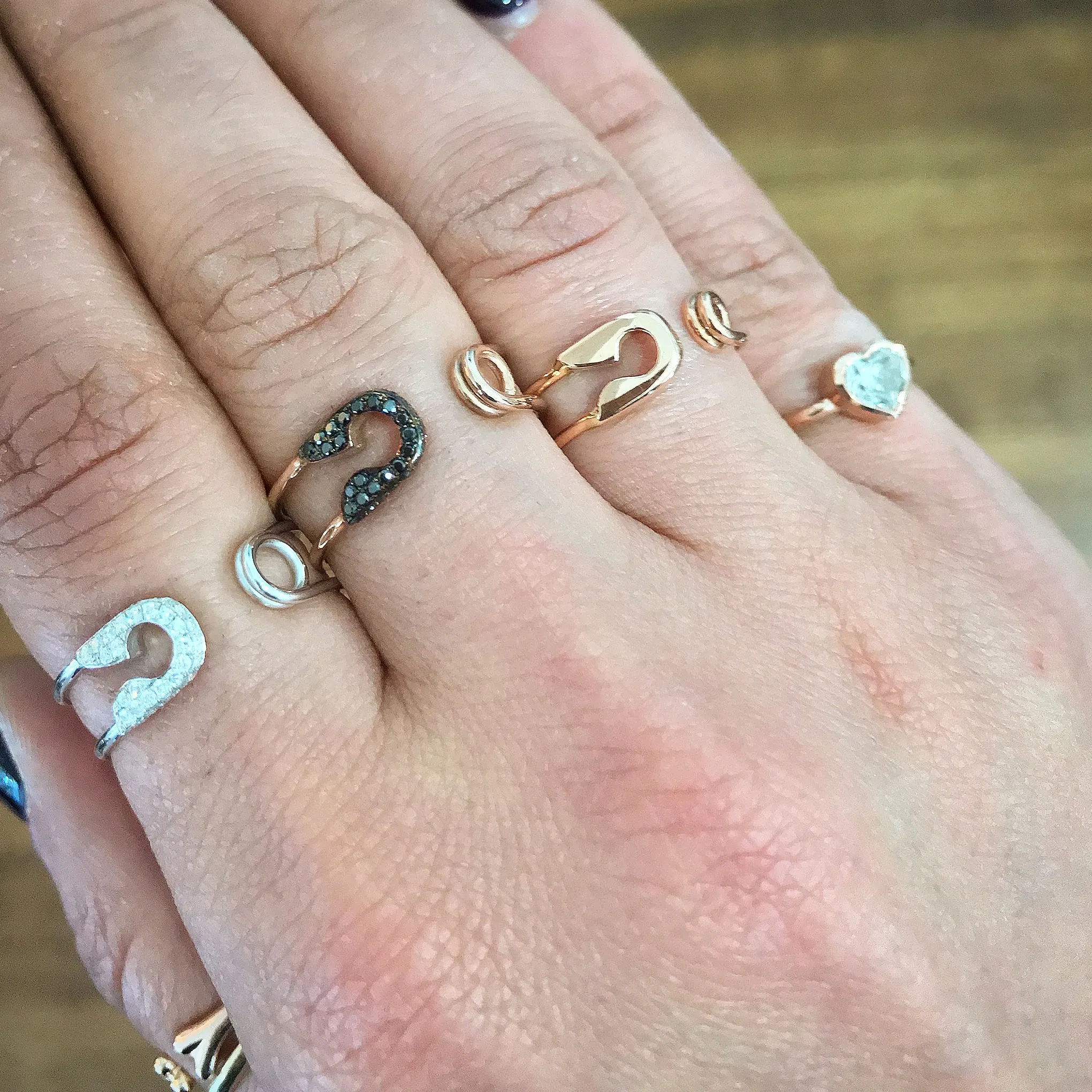 14K Gold Pavé Diamond Safety Pin Ring
