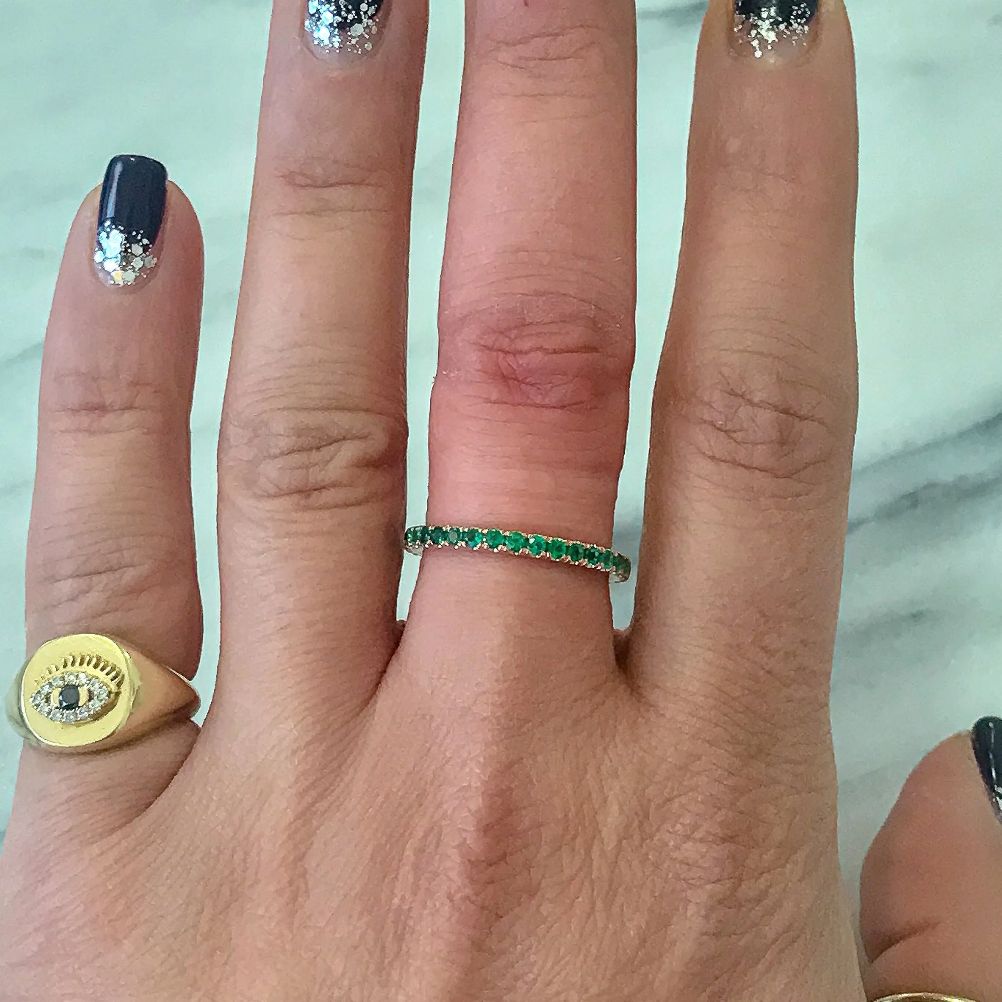 14K Gold Pavé Emerald Full Eternity Band
