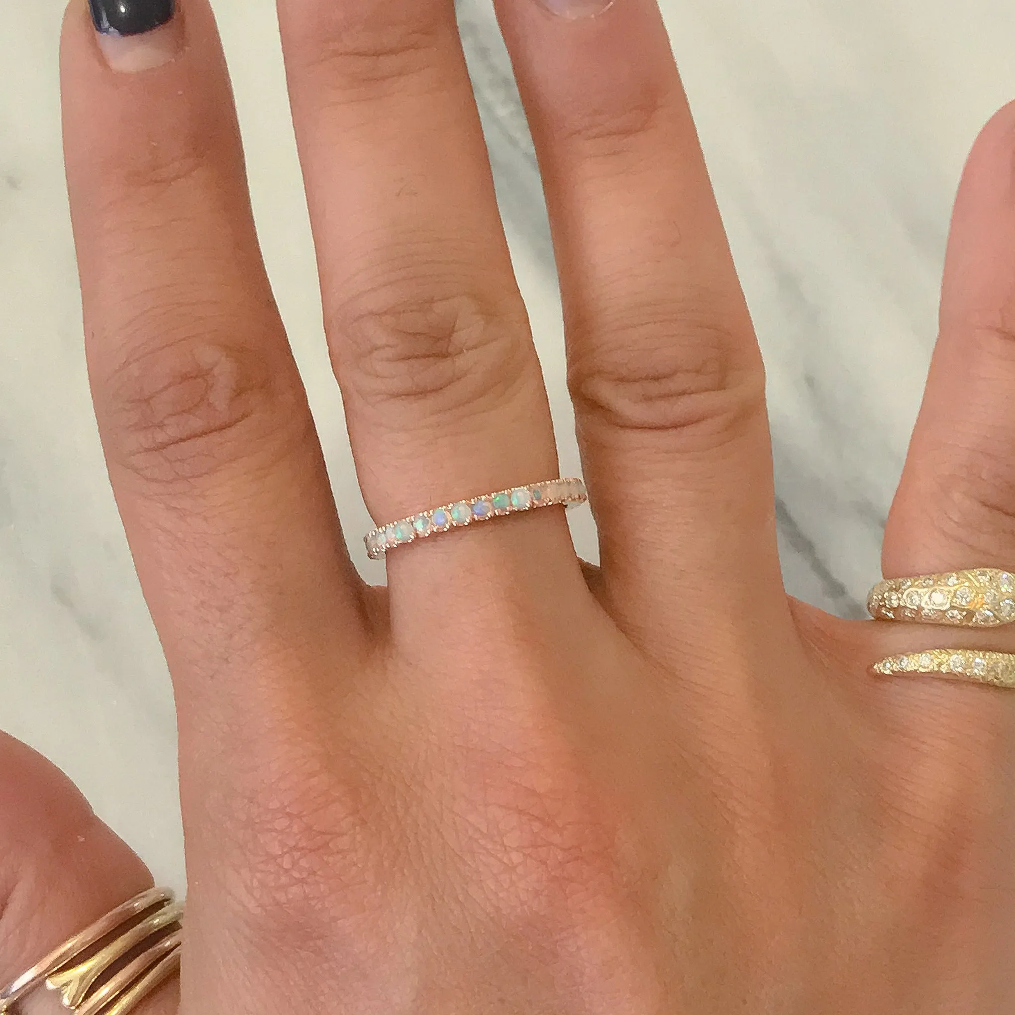 14K Gold Pavé Opal Gemstone Full Eternity Band