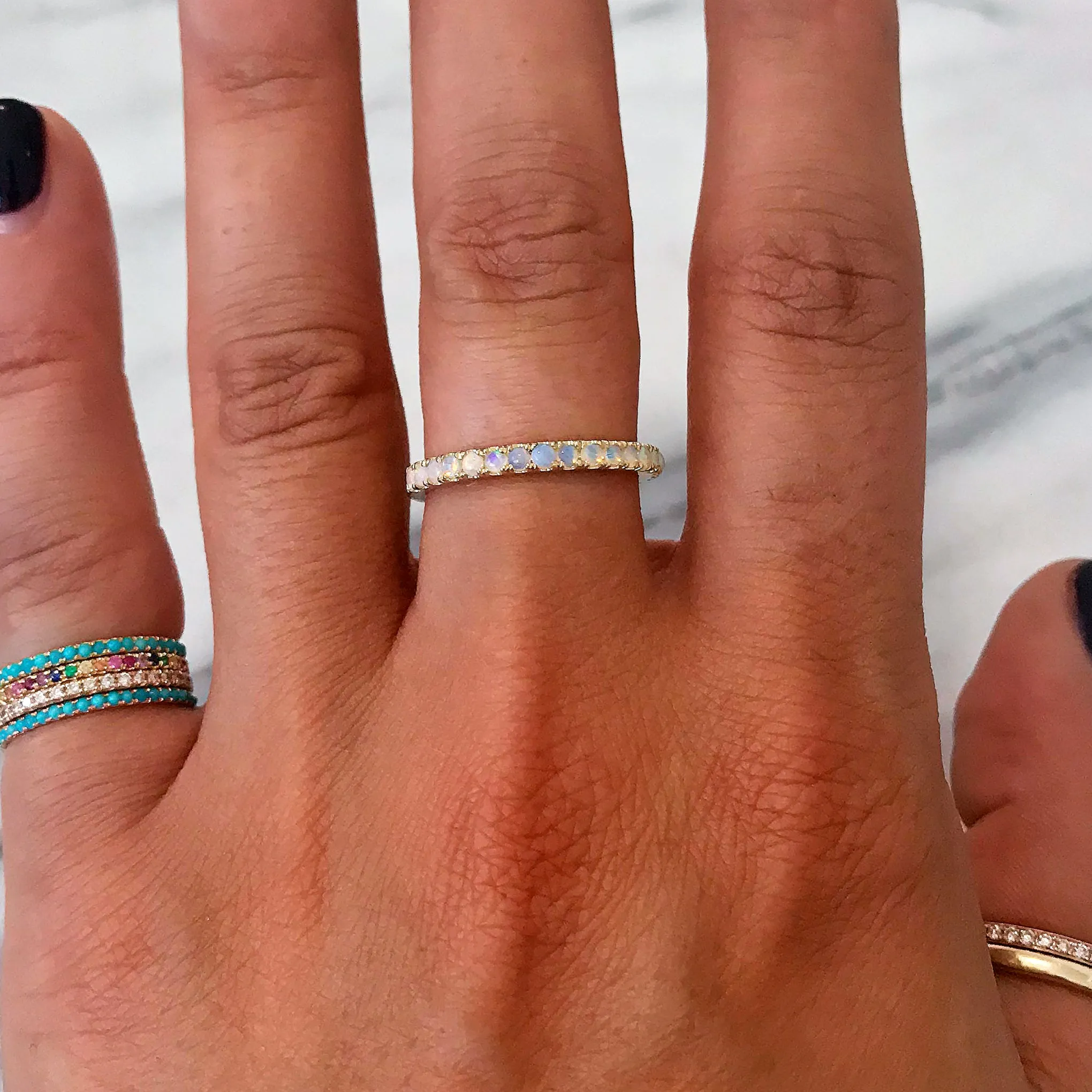 14K Gold Pavé Opal Half Eternity Band