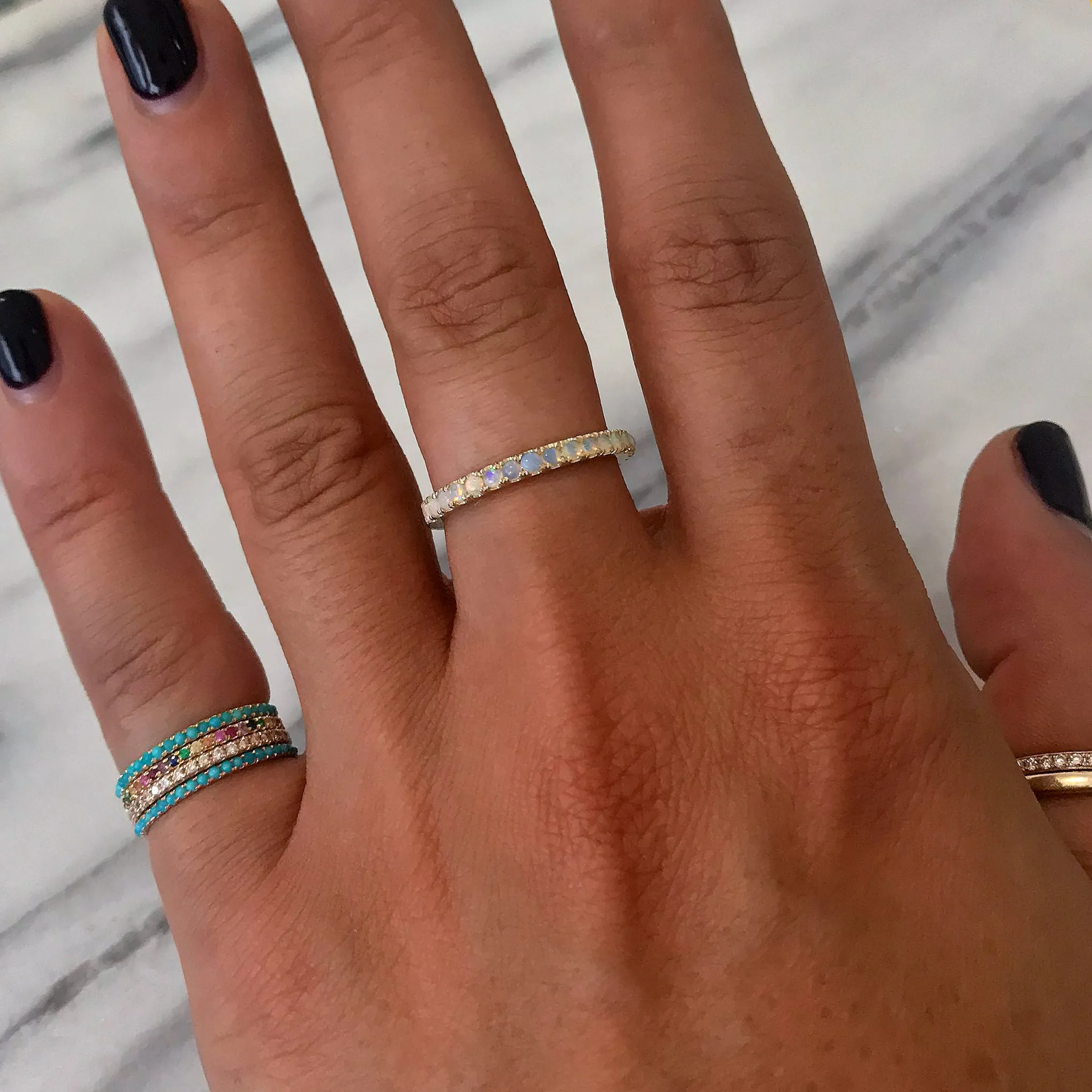 14K Gold Pavé Opal Half Eternity Band