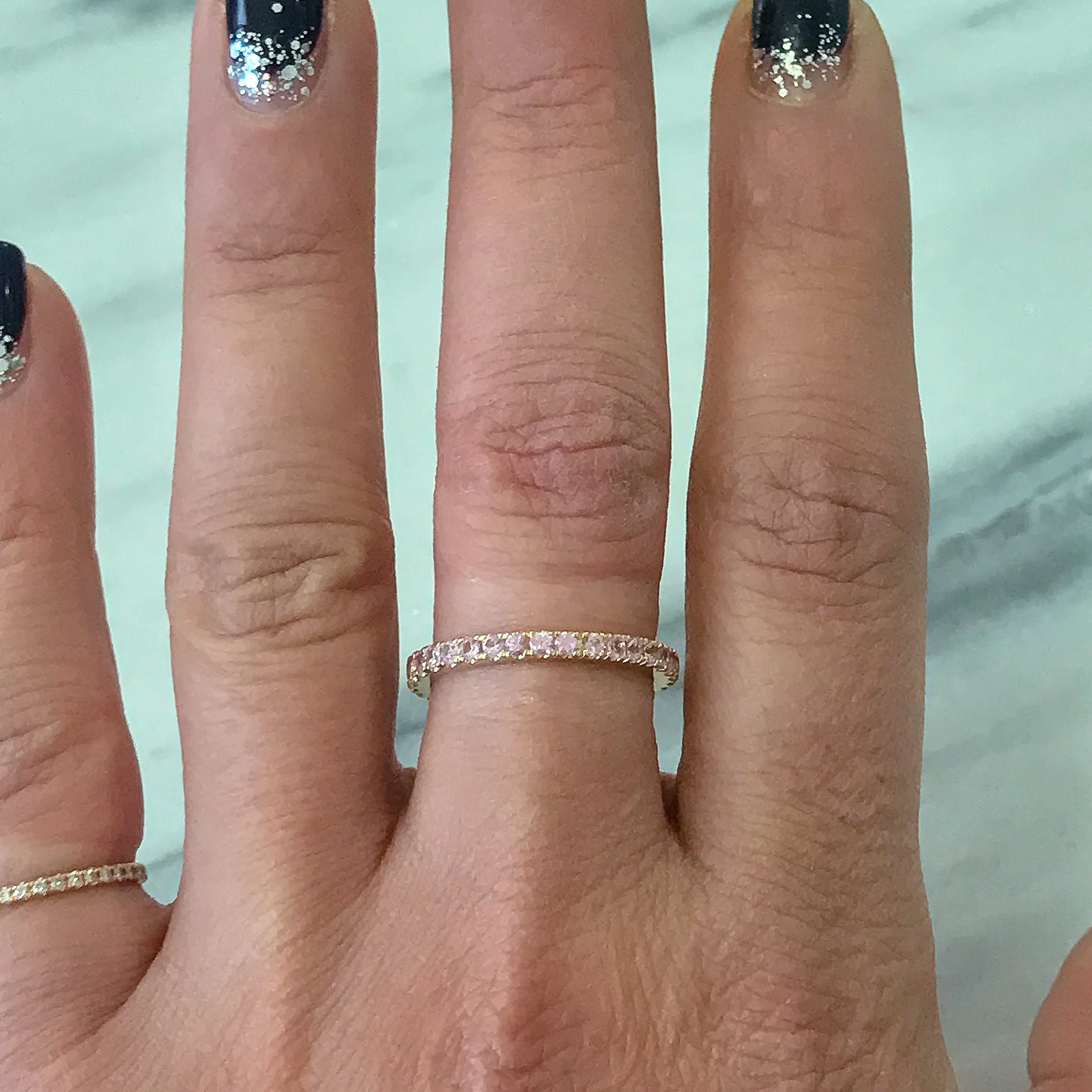 14K Gold Pavé Powder Pink Sapphire Full Eternity Band