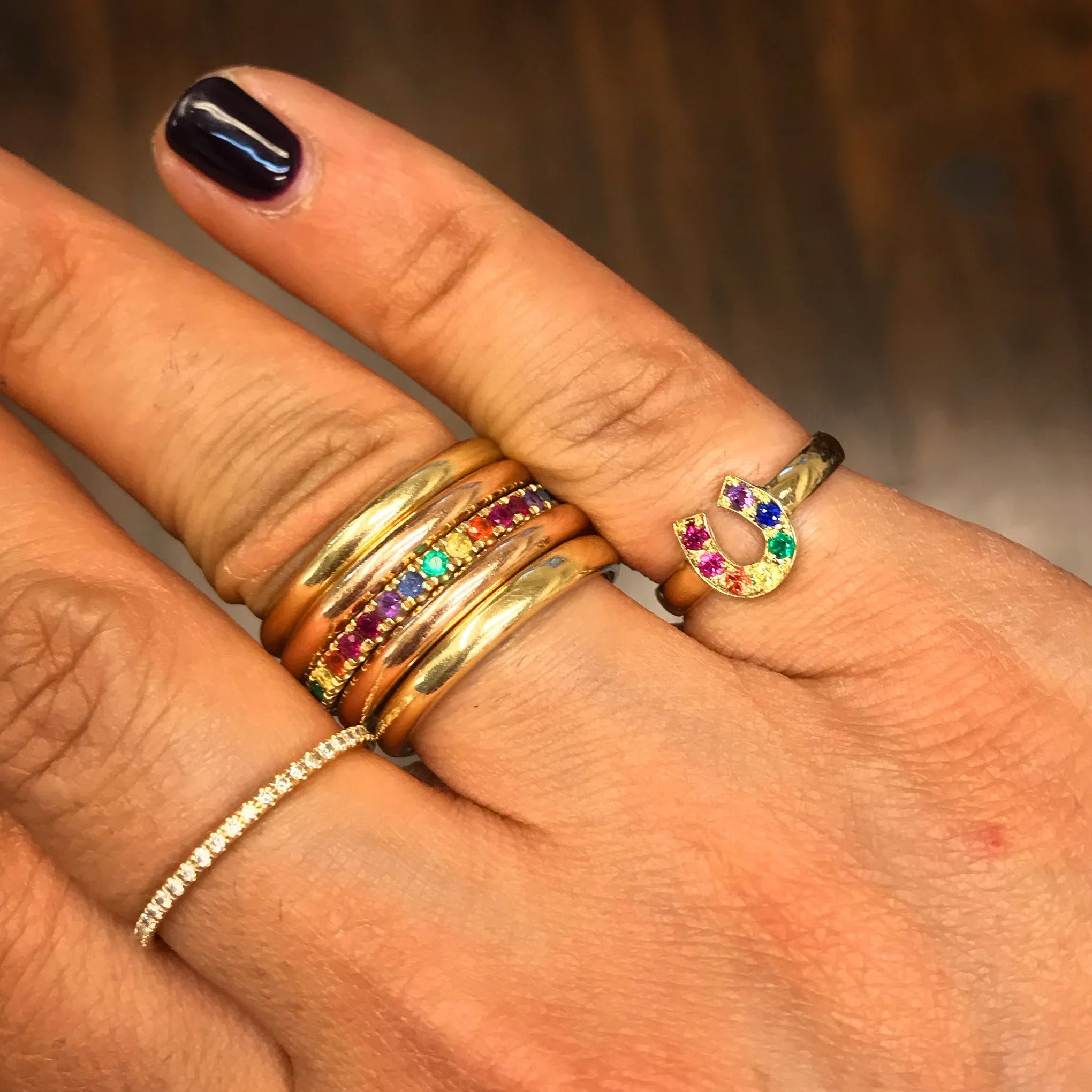 14K Gold Pavé Rainbow Gemstone Full Eternity Band