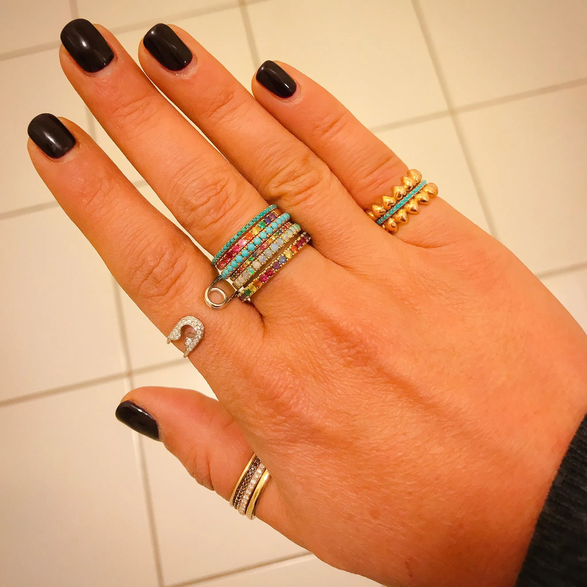 14K Gold Pavé Rainbow Gemstone Full Eternity Band