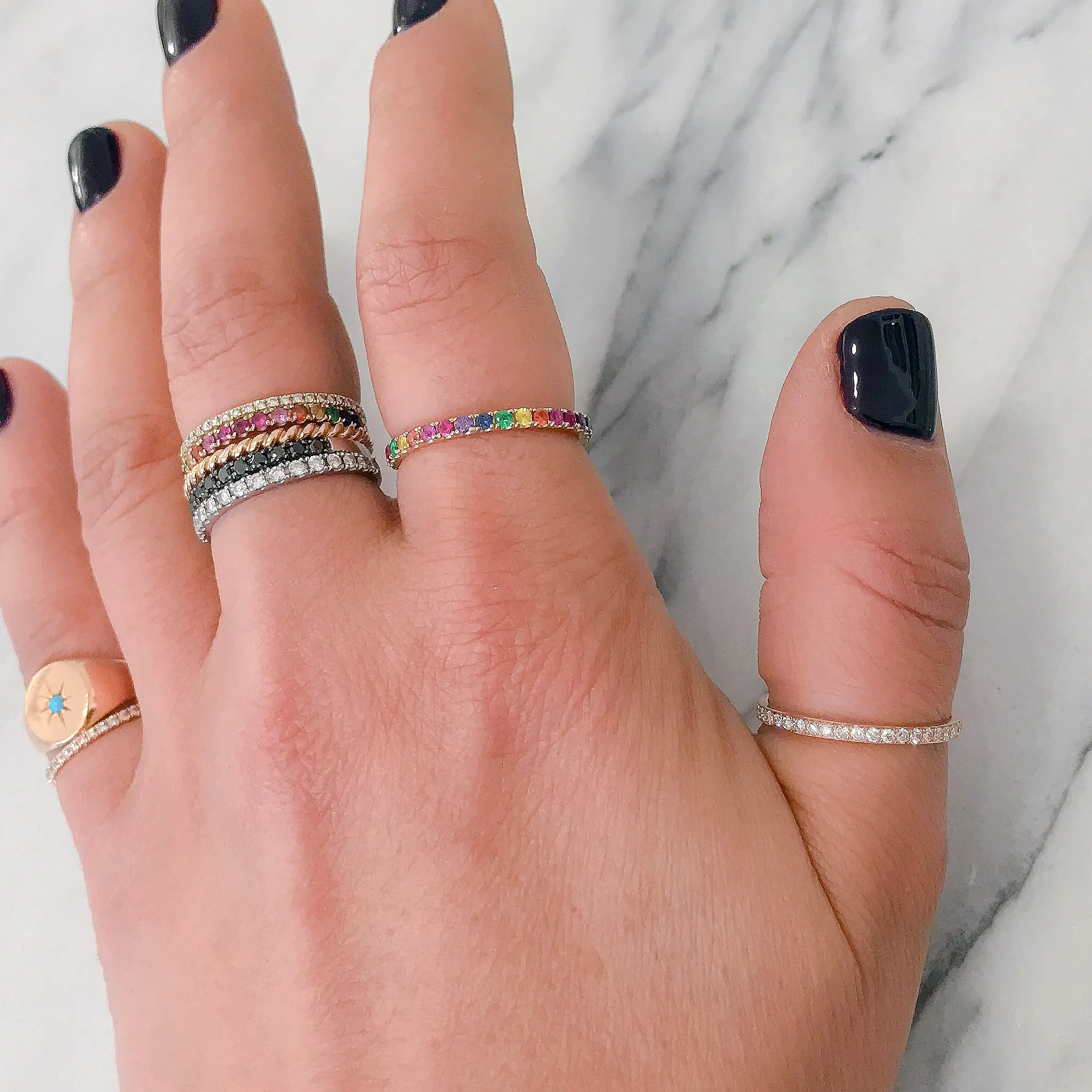 14K Gold Pavé Rainbow Gemstone Full Eternity Band